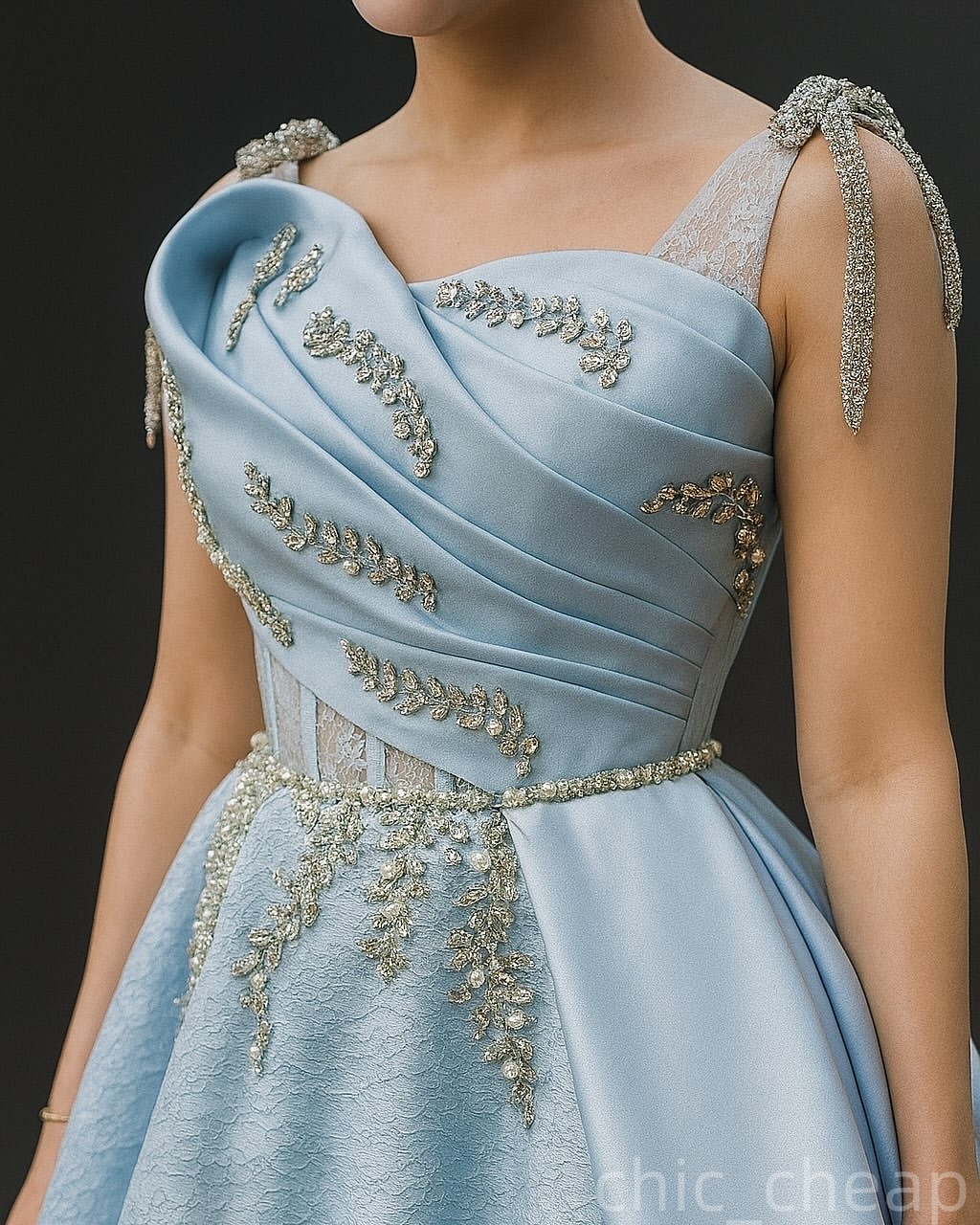 Light Sky Blue A-line Evening Dresses Lace Pearls Crystals Vintage Prom Formal Party Second Birthday Engagement Gowns Plus Size Dress For Special Occa