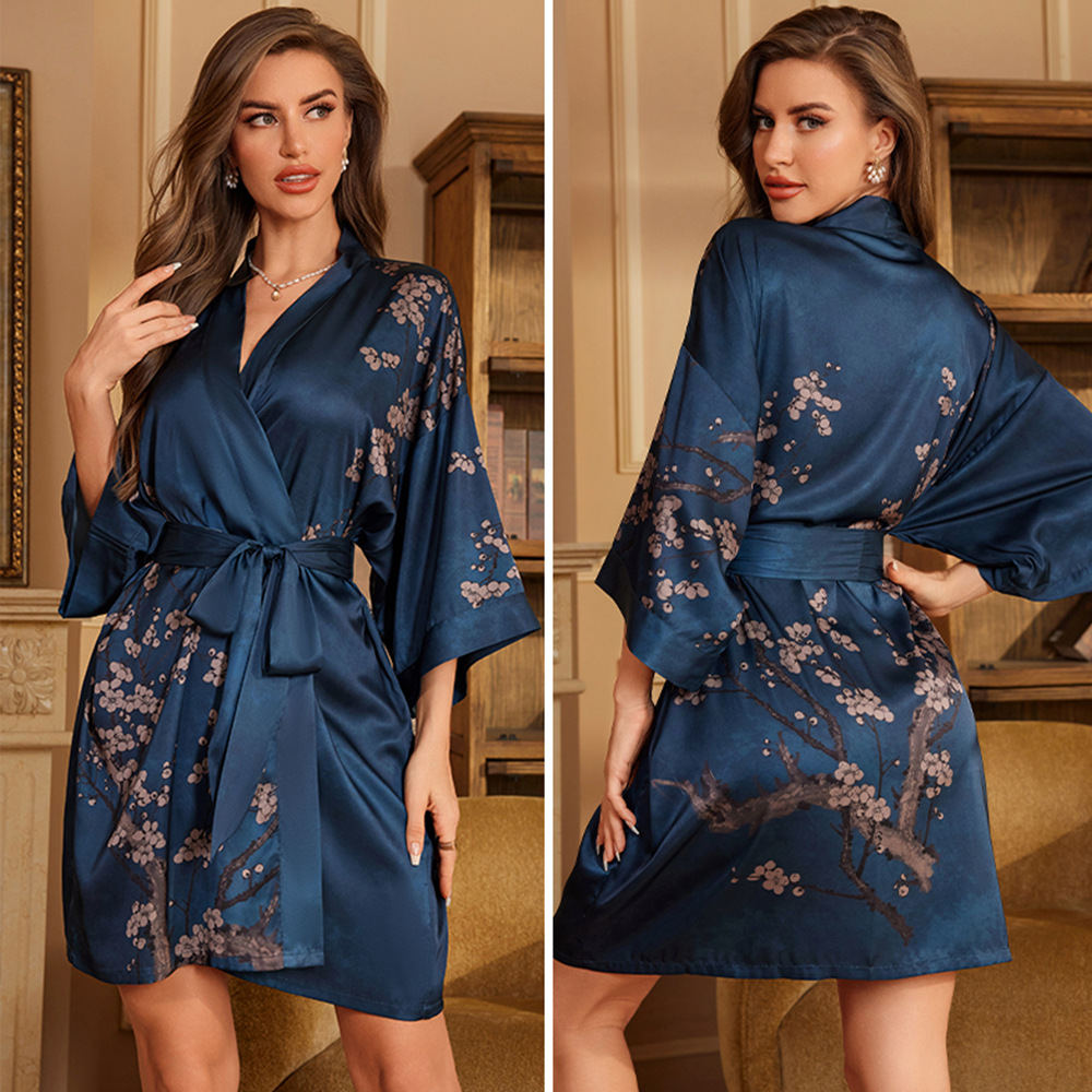 Outfits For Woman High - quality satin chiffon pajamas for women, luxurious and light - style with three - quarter sleeves nightgown bathrobe and home