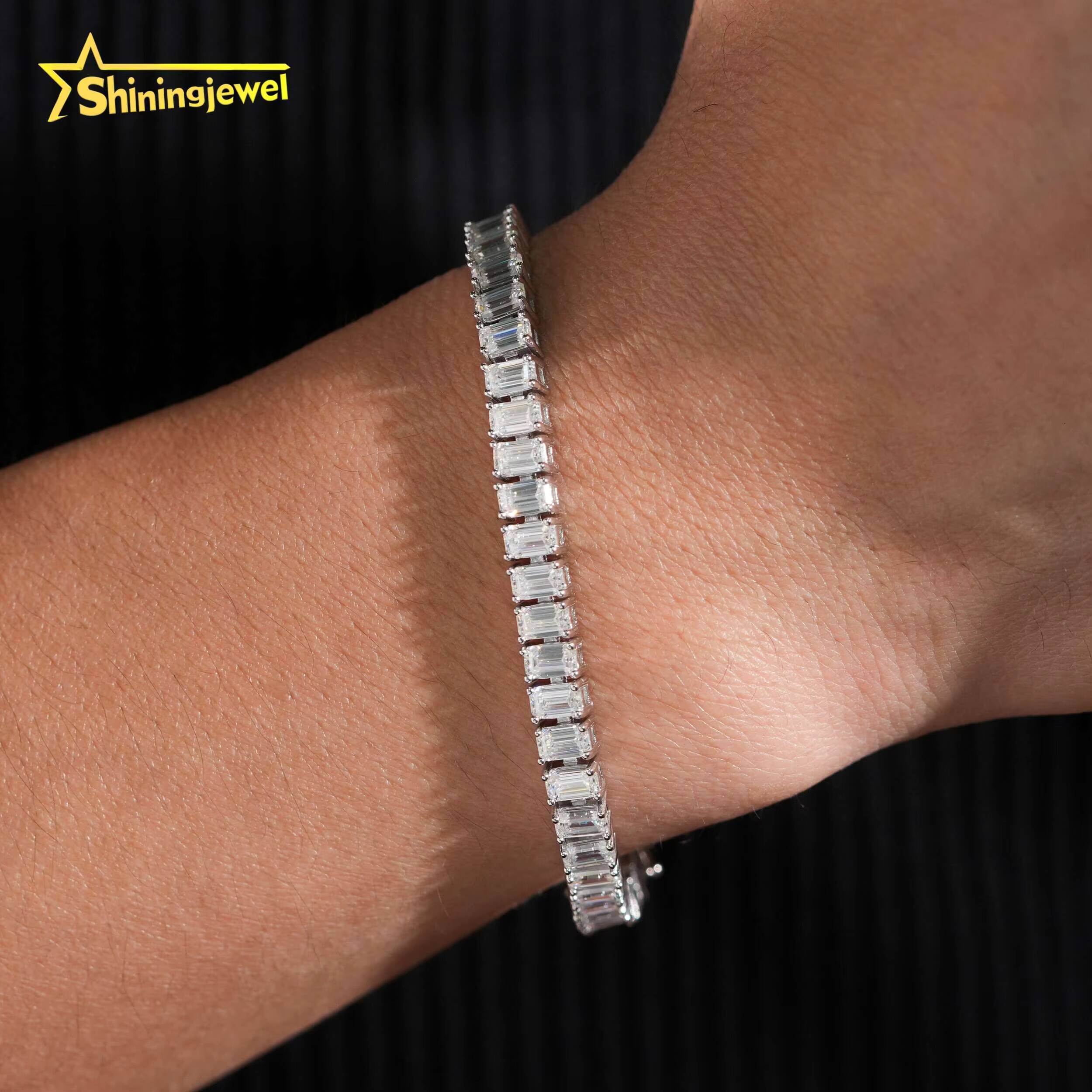 New Arrival Unisex Fashion Diamond Find Jewelry 925 Silver 3*5mm Emerald Cut Tennis Hip Hop Iced Out Moissanite Bracelet