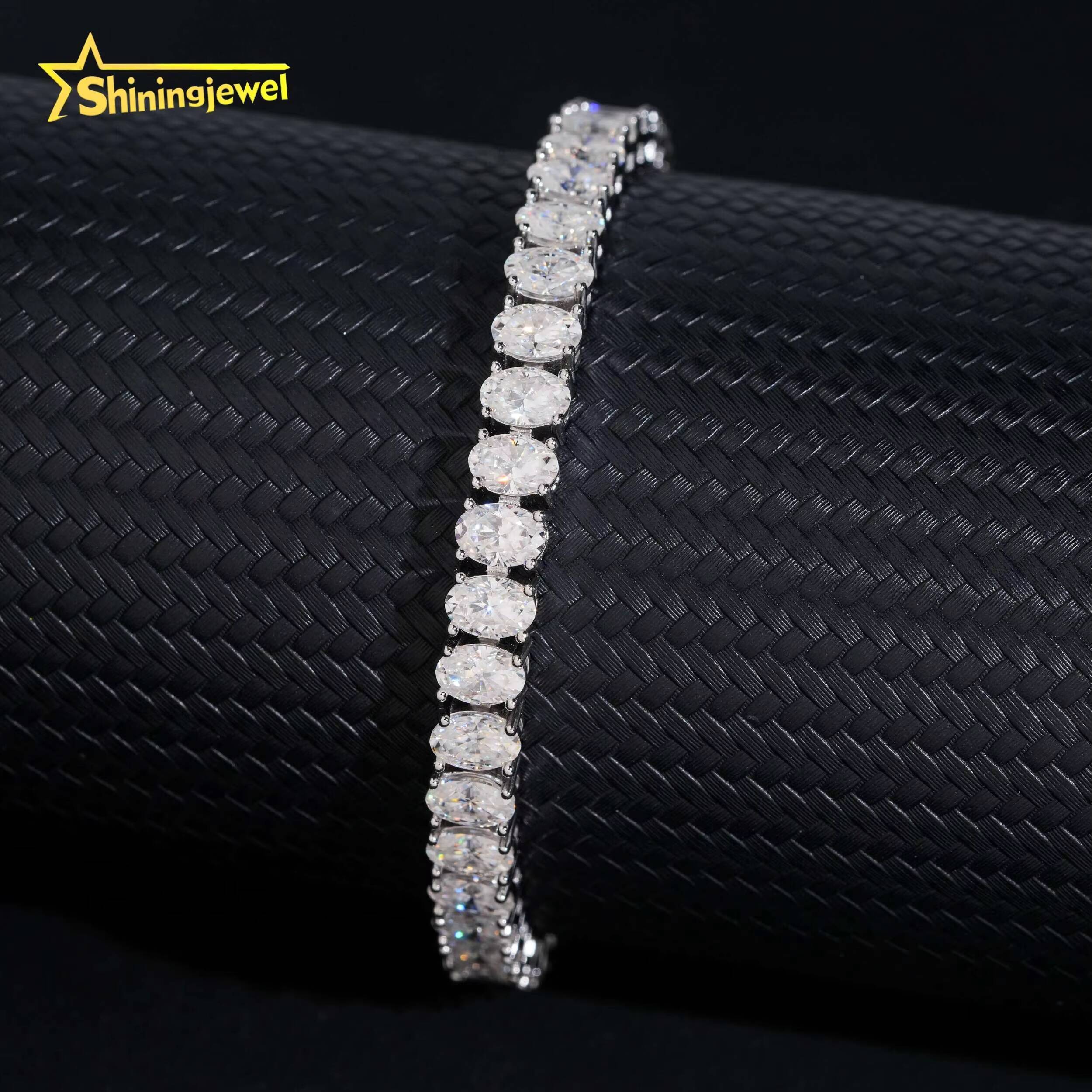 Unisex Fashion Diamond Jewelry 925 Silver 4*6mm Oval Cut Cuban Bracelet Hip Hop Iced Out Moissanite Bracelet