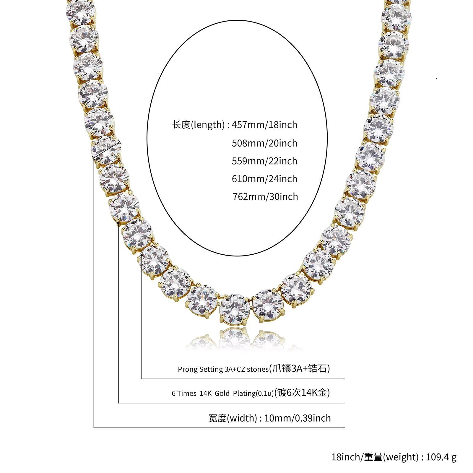 Wholesale Hip Hop Necklace 10mm Zircon Brass Diamond Tennis Chain Necklace