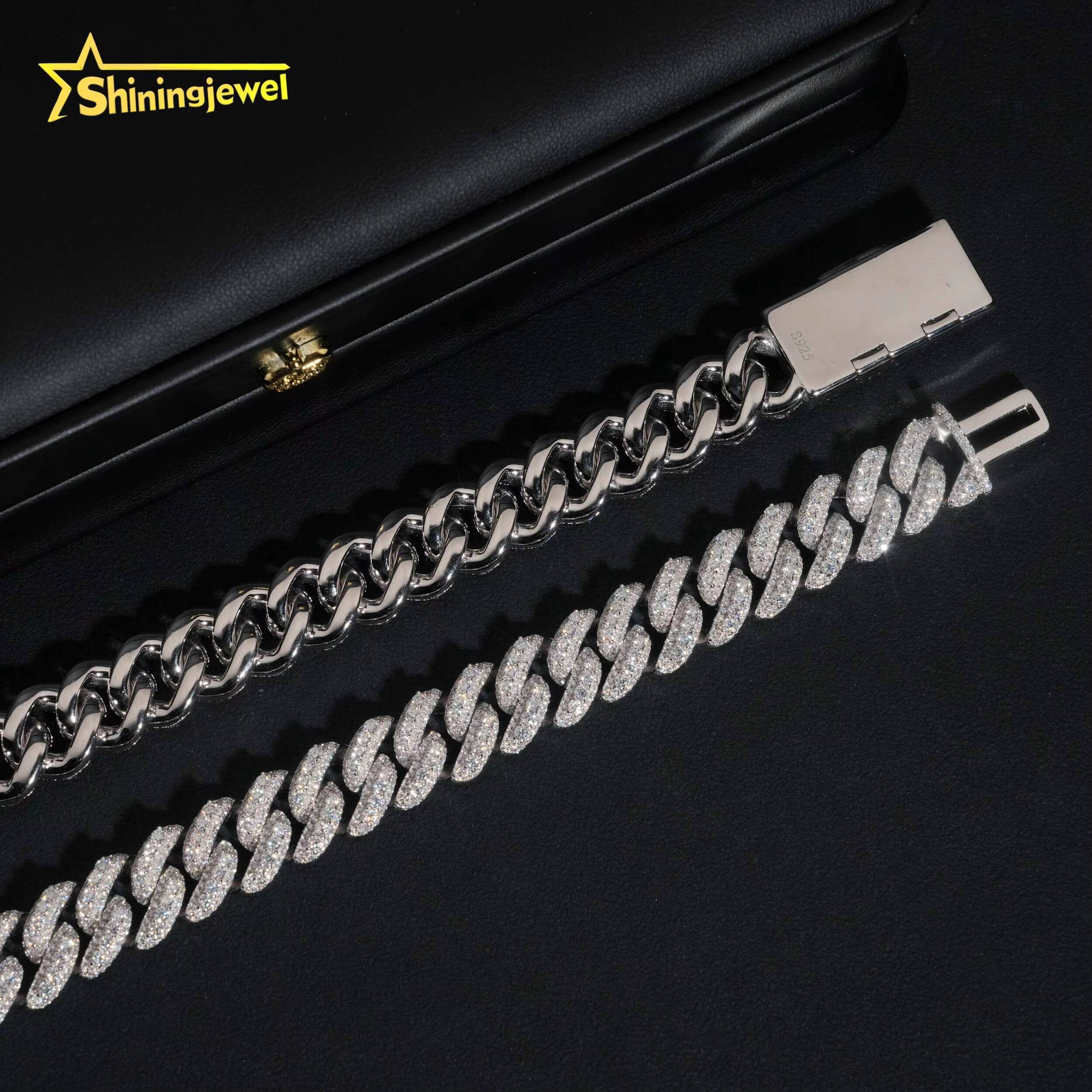 Pass Diamond Test VVS Moissanite Diamond Iced Out 13mm Cuban Link Chain S925 Gold Plated Rise Moissanite Hip Hop Necklace Chain