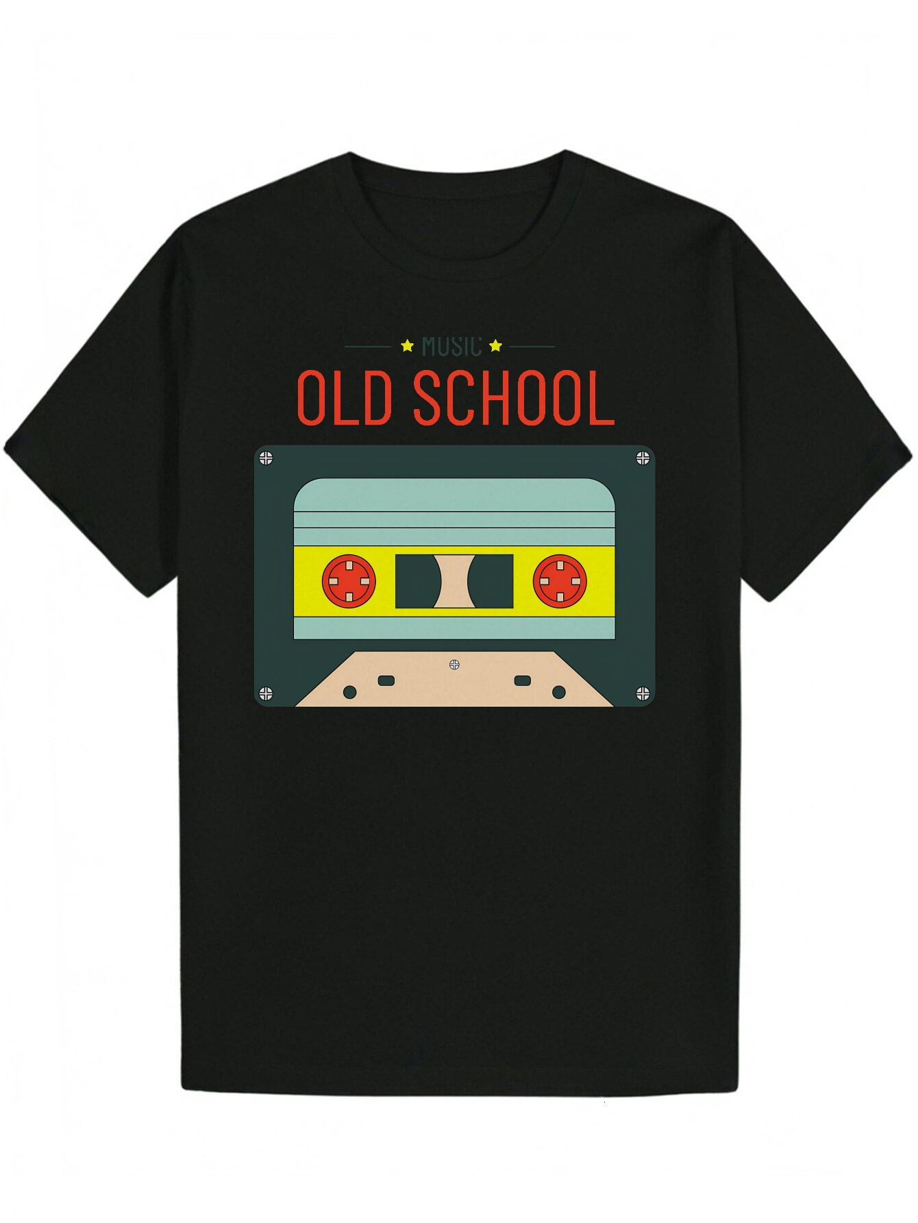 Men's Card Pattern T-Shirt - Black, Red "Old School" Print, Breathable Polyester, Regular Summer Casual T-Shirt, Machine Washable, Nost