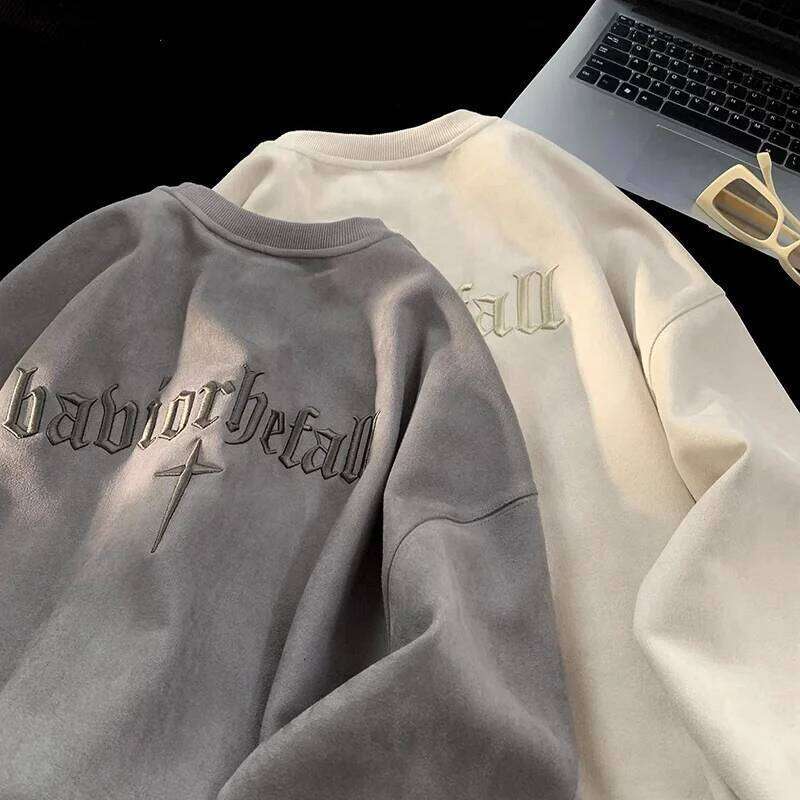hoodie American Style Purple Coat Men Women Autumn Winter Round Neck Embroidered Couple Trendy All-match Top jacket