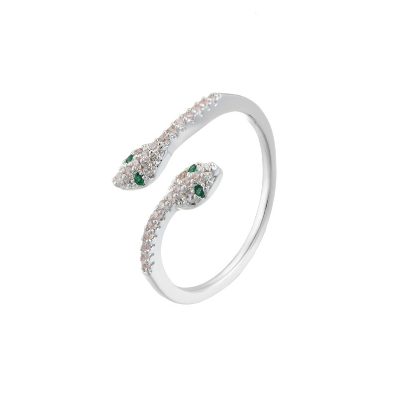 High End Double Headed Snake Designer Jewelry Wedding Rings Open Ring Fashion Light Luxury Micro Inlaid Full Zircon Animal Ring Adjustable Women'