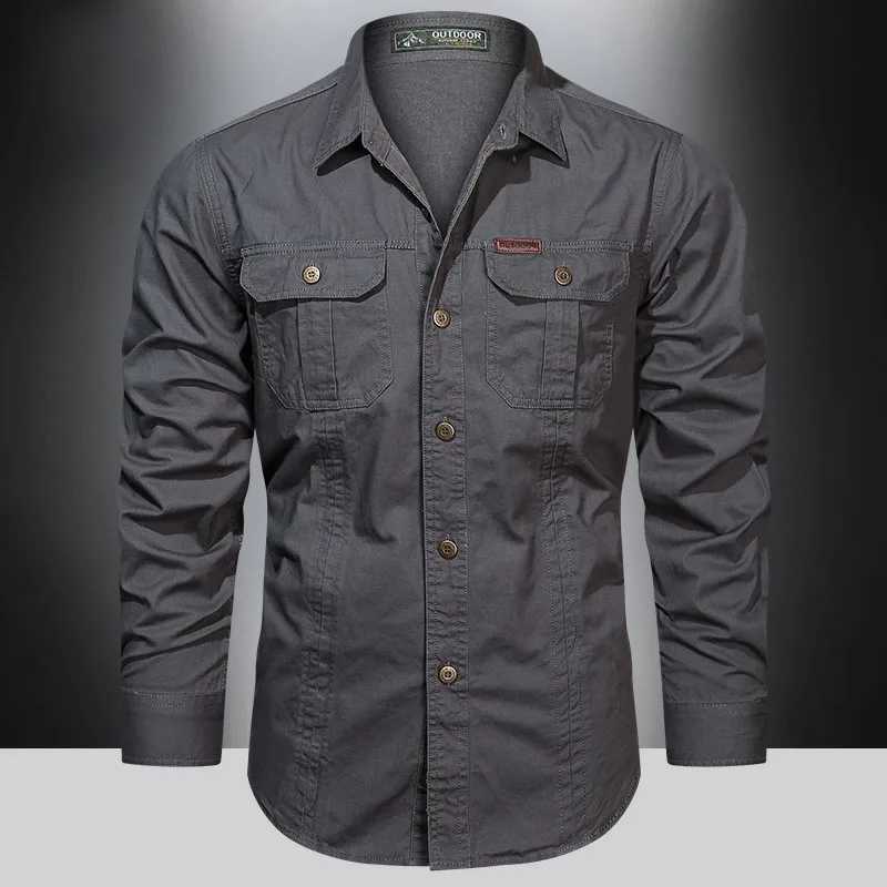2024 Spring Cotton Cargo Shirt for Men Long Sleeve Multi-Pocket Shirts Outdoor Casual Clothing Military Overshirt Z250802