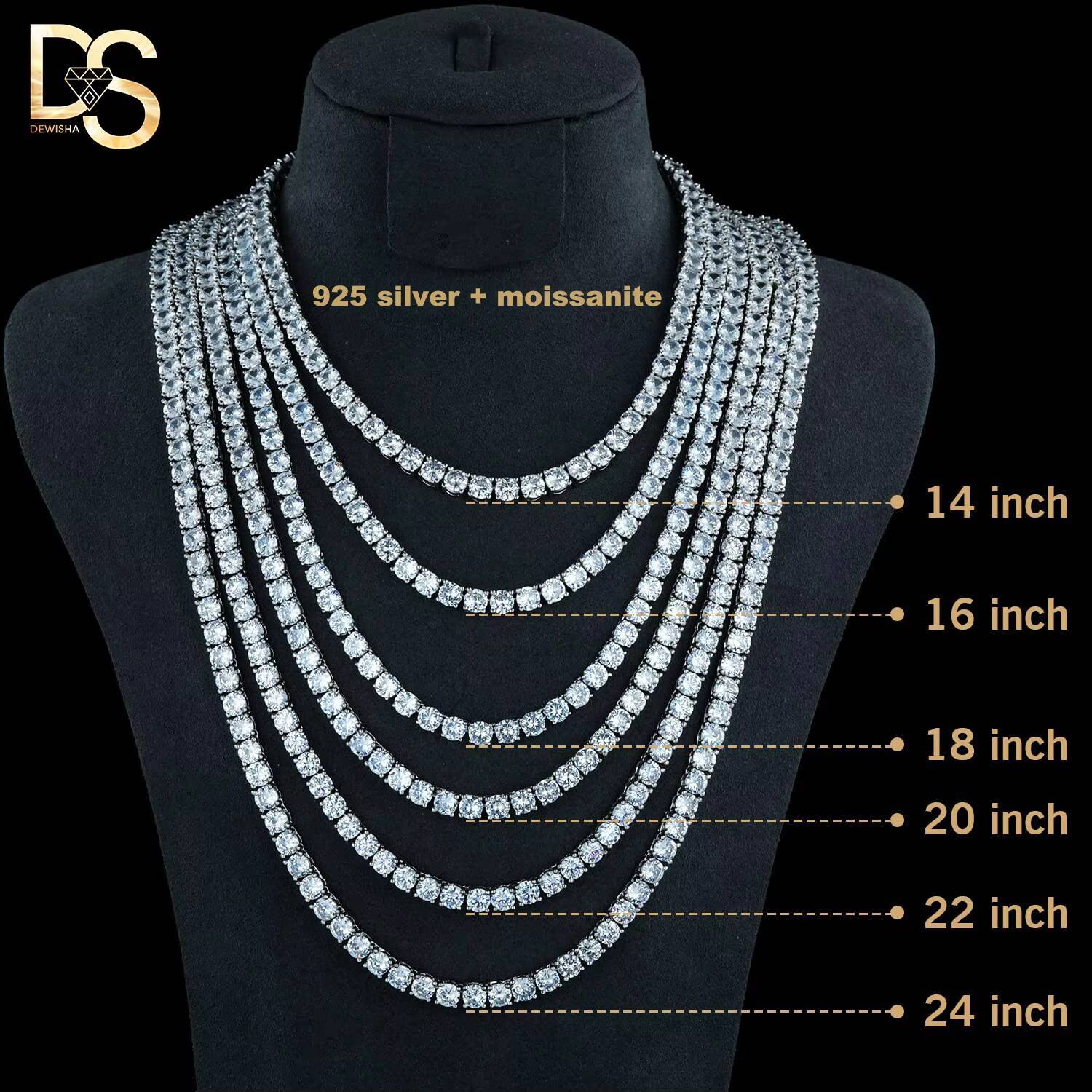 Wholesale VVS Moissanite Chain Men Moissanite Tennis Bracelet 925 Sterling Silver Necklace Tennis Chain