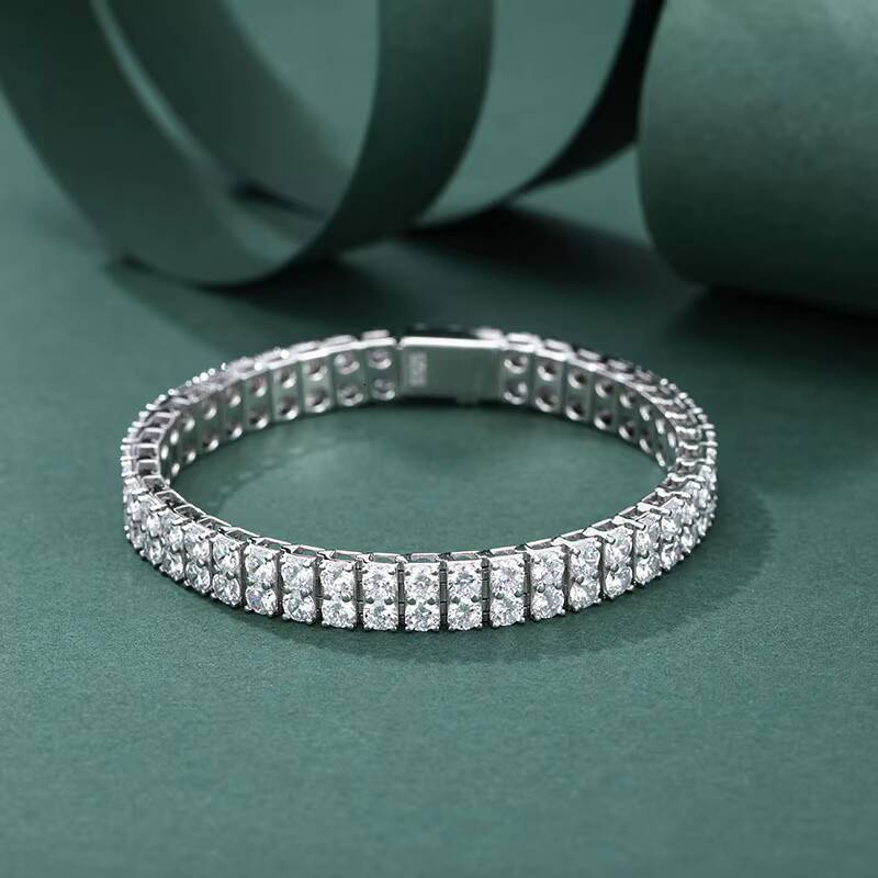 925 Sterling Silver Custom Double Row 3.5mm Vvs1 D Color Gra Certified Moissanite Diamond Tennis Bracelet Women Jewelry