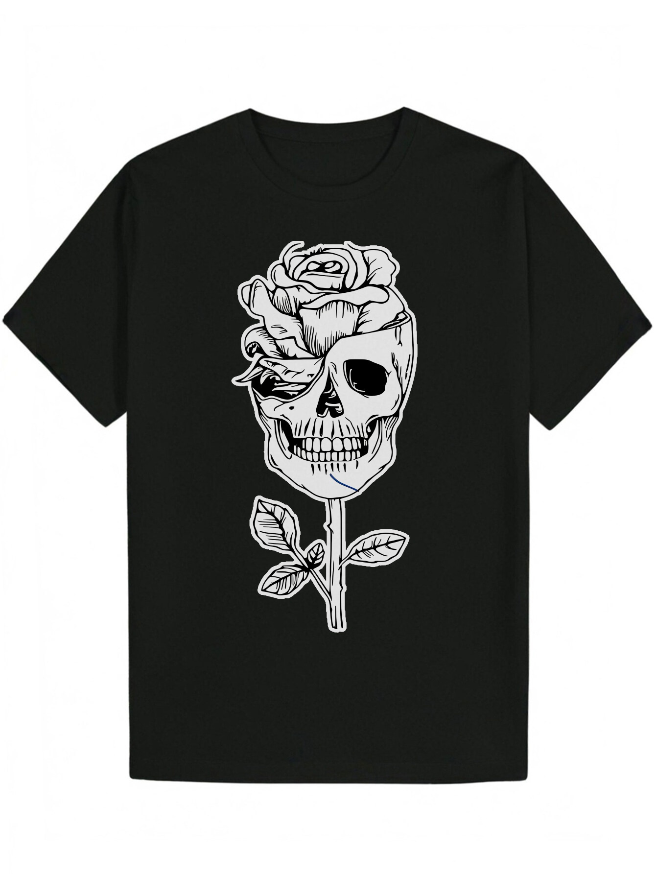 Men s Black Summer T Shirt with Skull Rose Pattern Round Neck Polyester Lightweight and Breathable Perfect for Casual Wear