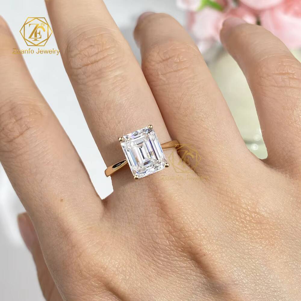 Professional Manufacturers Custom 18K Gold Diamond D VVS1 Moissanite 4ct Long Cushion Cut Shape Solid Custom Jewelry Ring