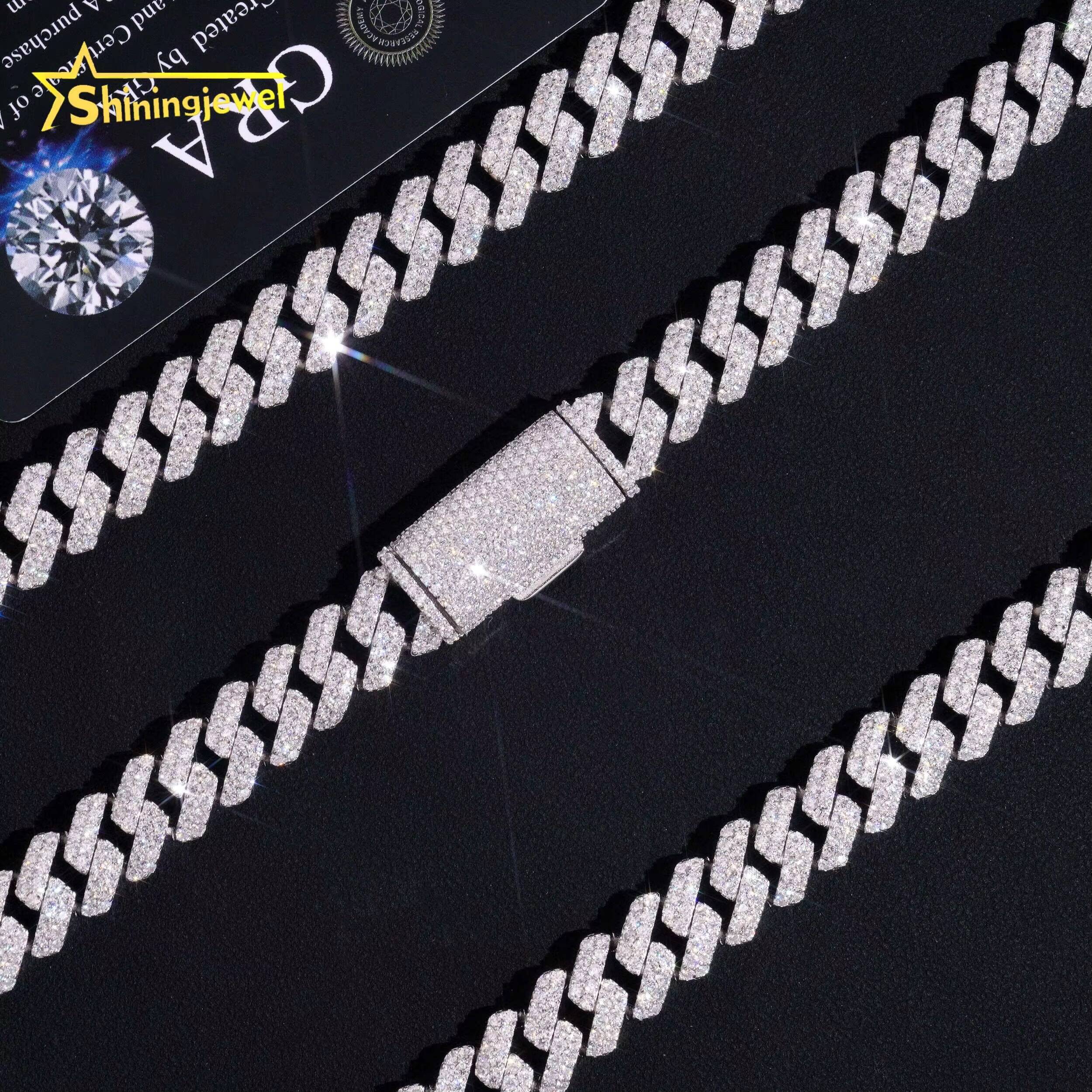 Hip Hop Jewelry 12mm Cuban Link Chain 925 Sterling Silver Gold Plated Pass Diamond Test VVS Moissanite Iced Out Cuban Necklace