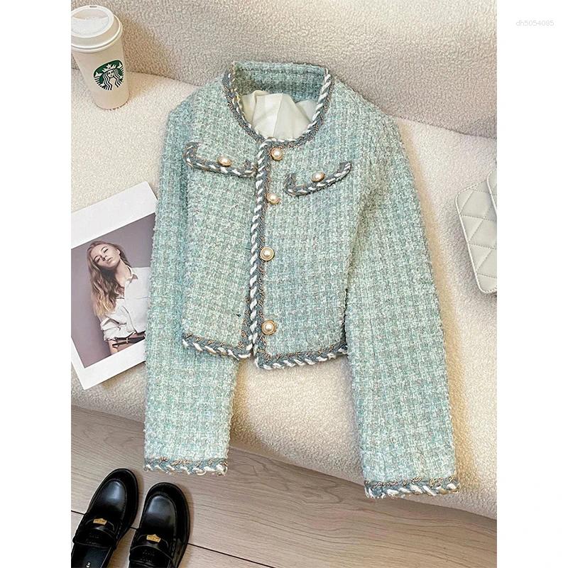Women's Jackets MEXZT Vintage Cropped Tweed Jacket Women Elegant Patchwork Quilted Coats Winter Ladies Korean Long Sleeve Short Outerwears
