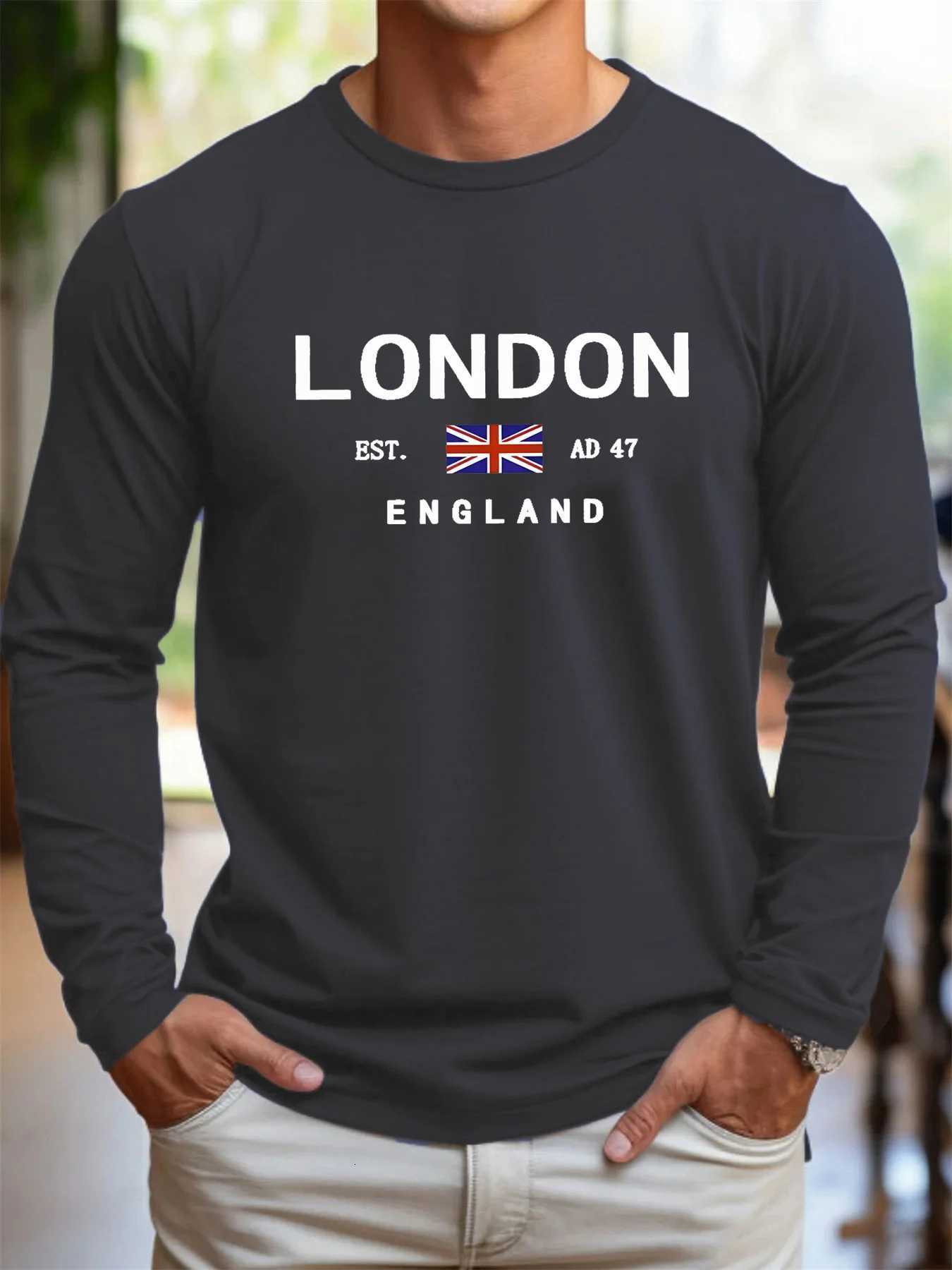 100% Pure Cotton Loose and Comfortable Sports Casual London English Letter Printed Round Neck Long Sleeve T-shirt Top X250802