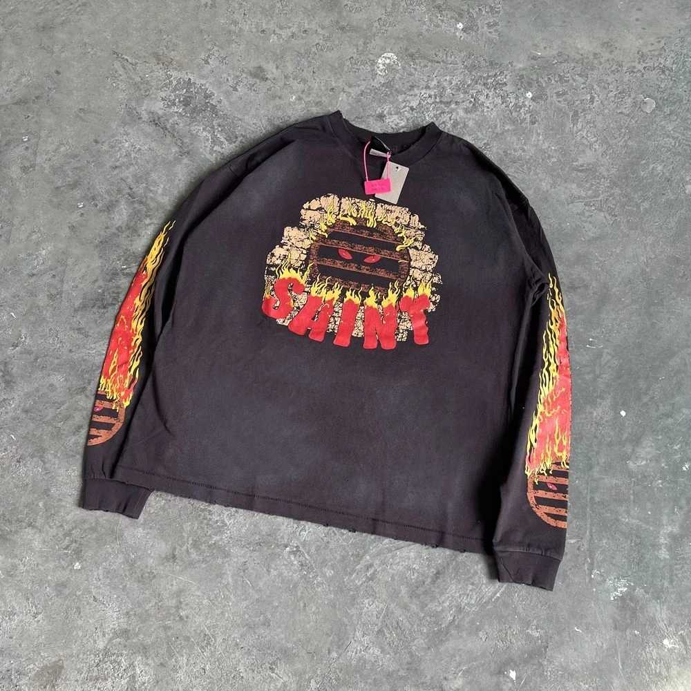 Yao Fashion Saint Of Michael Flame Graphics Print Casual Vintage Streetwear Long Sleeve Men Clothing Oversize Baggy Men T Shirt X250802