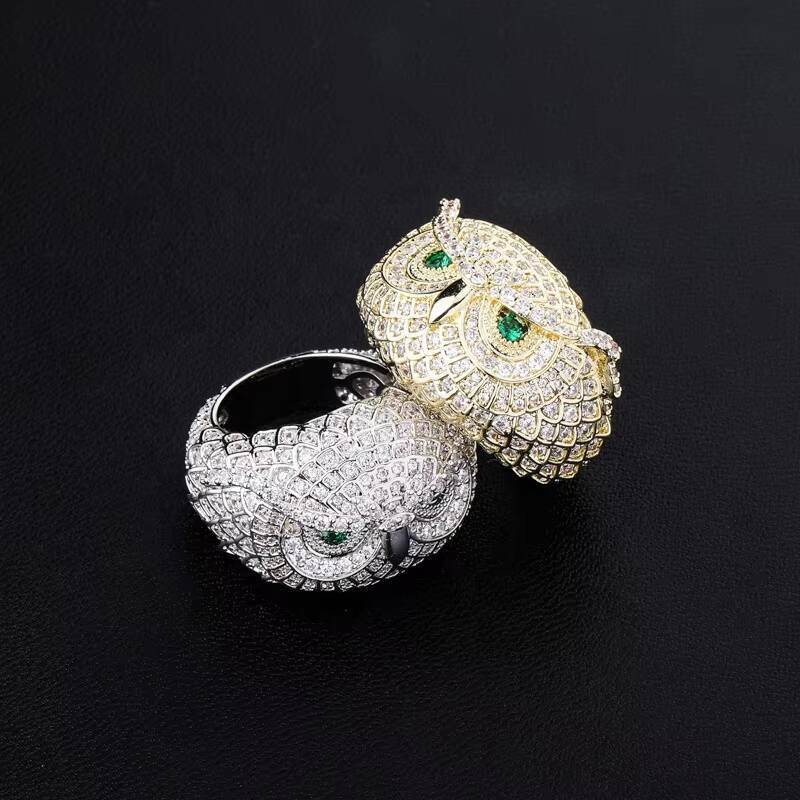 Factory Direct Sales Owl Gem Real Gold Plated Ring Personality Hip Hop Men Ring