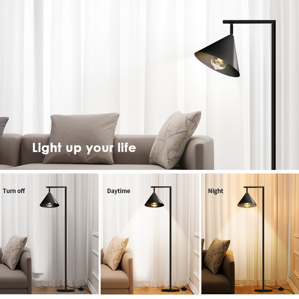 Aesthetic Rectangular Horn-Shaped Floor Lamp for Living Spaces - Ambient Light Design - Sofa Side Aesthetic Ambiance Lighting HCP055