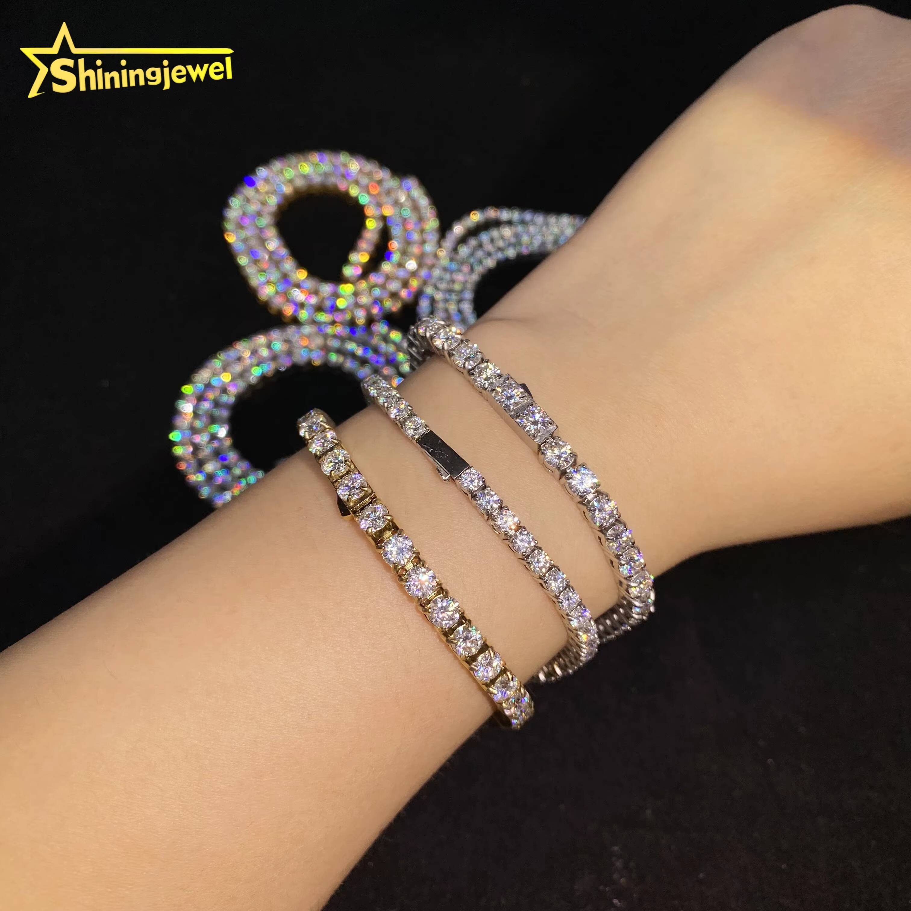 3mm 4mm Shining Diamond Bracelet Hip Hop Moissanite Jewelry Iced Out VVS Moissanite Necklace 316L Stainless Steel Tennis Chain