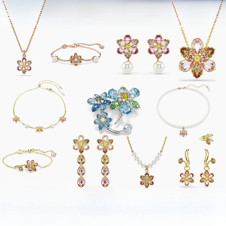2025 spring summer new sweet flower designer pendant necklace earrings bracelet ring brooch jewelry luxury austria pink crystal choker necklaces ear rings