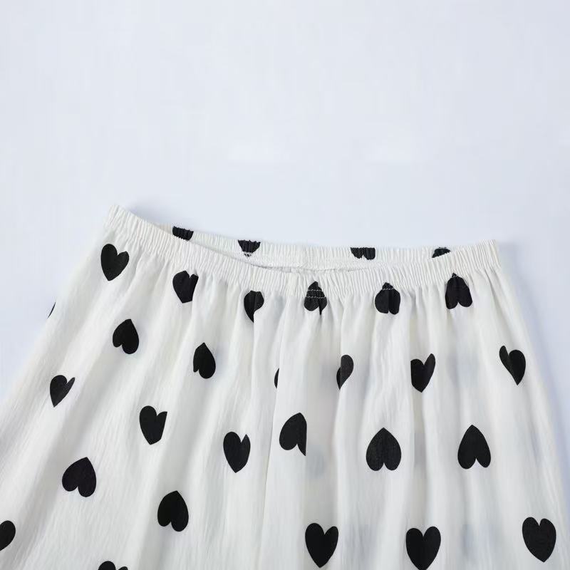 2025 Girls' New Autumn and Winter Pajama Set, Open-Front Long-Sleeved Top and Long Pants Two-Piece Set with Heart Print, Comfortable Home Wear Su