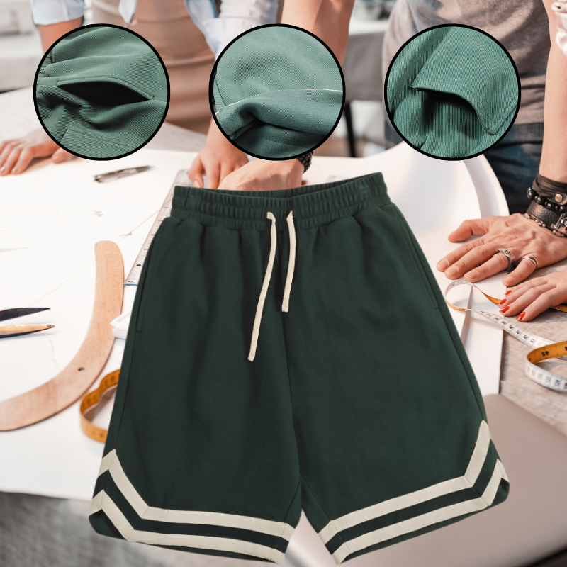 Men's Solid Color Striped Shorts with Elastic Waistband and Drawstring Pockets Can be customized