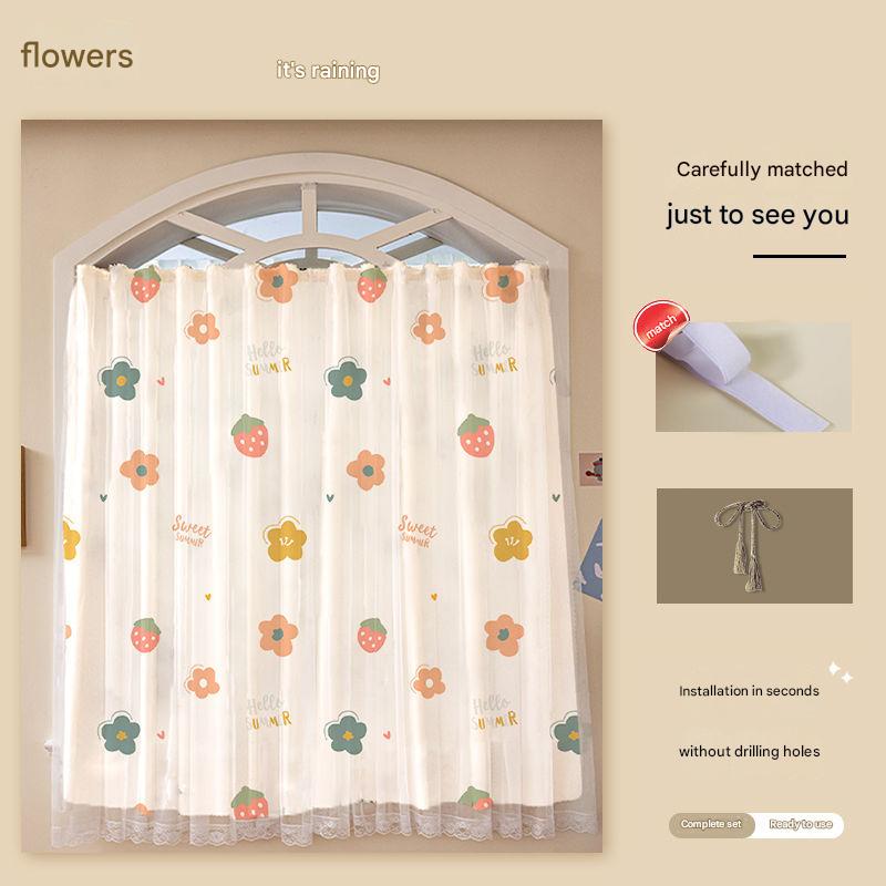 YL-36797 Punch-free installation simple curtain blackout cloth sunshade with rod small short window door curtain rental house partition curtain