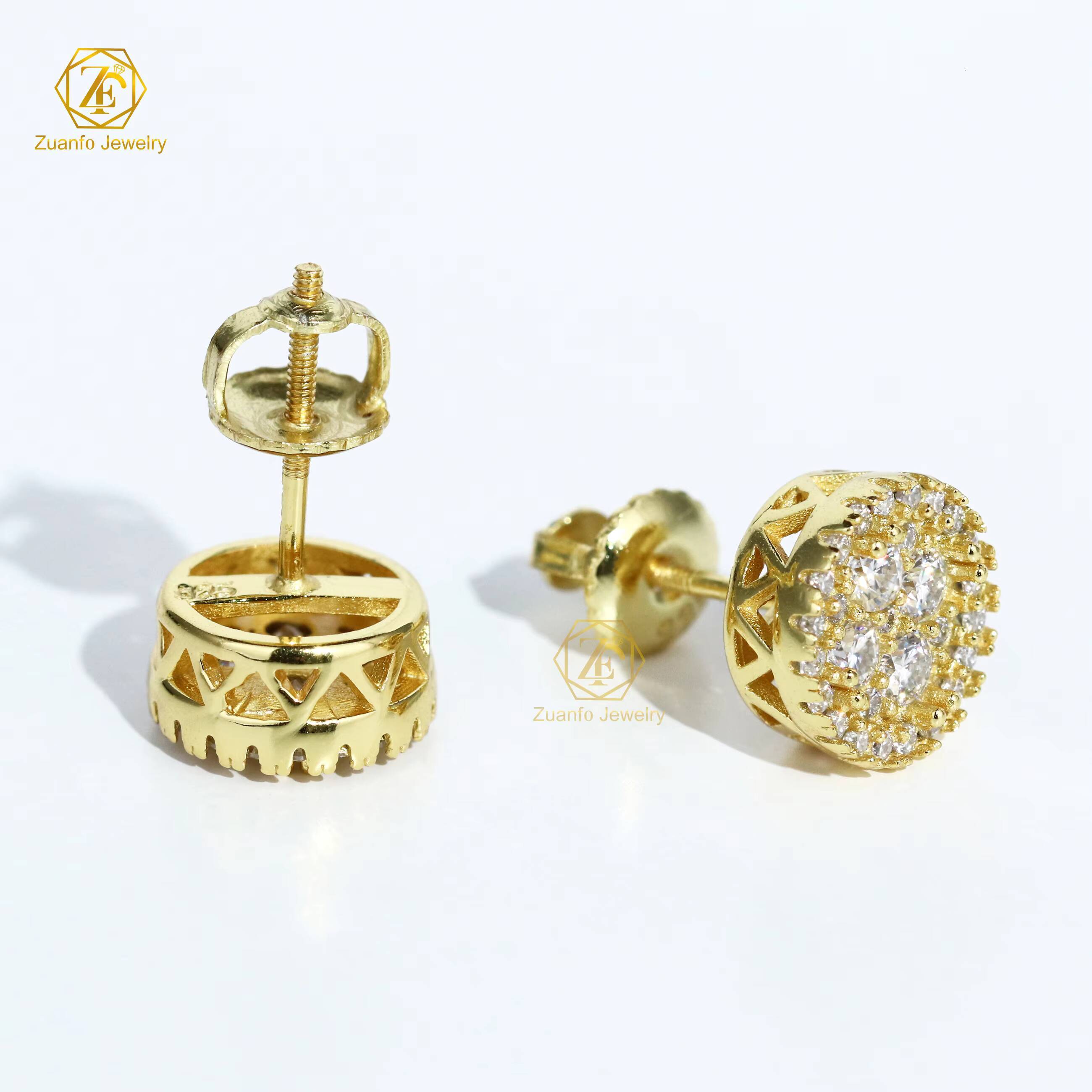 NEW Wholesale 925 Sterling Silver Hiphop Style Flower Earrings VVS Diamond Moissanite Studs for Men Women