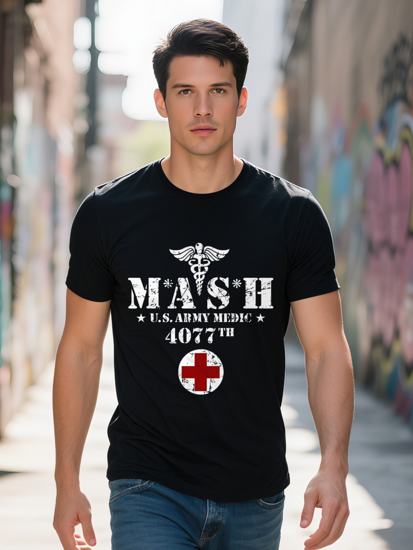100% Cotton Printed Men's Crew Neck Short Sleeve Plus Size T-shirt Comfy Versatile Top Leisurewear