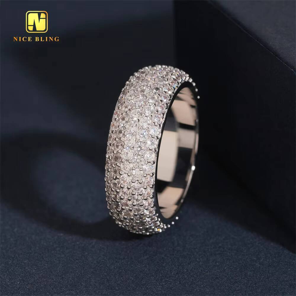 Ready To Ship 5ROW Diamond Daily Wear Men Ring Hip Hop CZ Jewelry Rapper Brass 5A Cubic Zirconia Fully Iced Out Diamond Ring