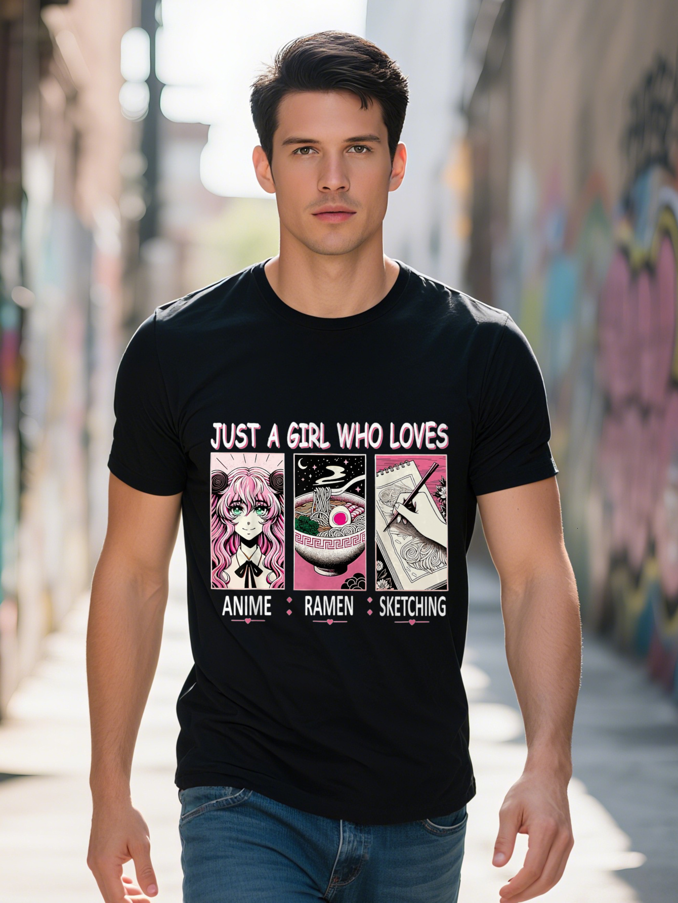 Just A Girl Who Loves Ramen And Sketching Anime T-Shirt-Men's T-Shirt 220g 100% Cotton