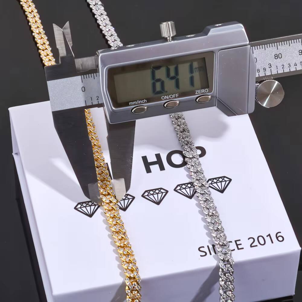 Women 6mm Shiny Cuban Chain 18K Gold Plated Full Pave moissanite Iced Out Link Necklace Hip Hop Fine Jewelry