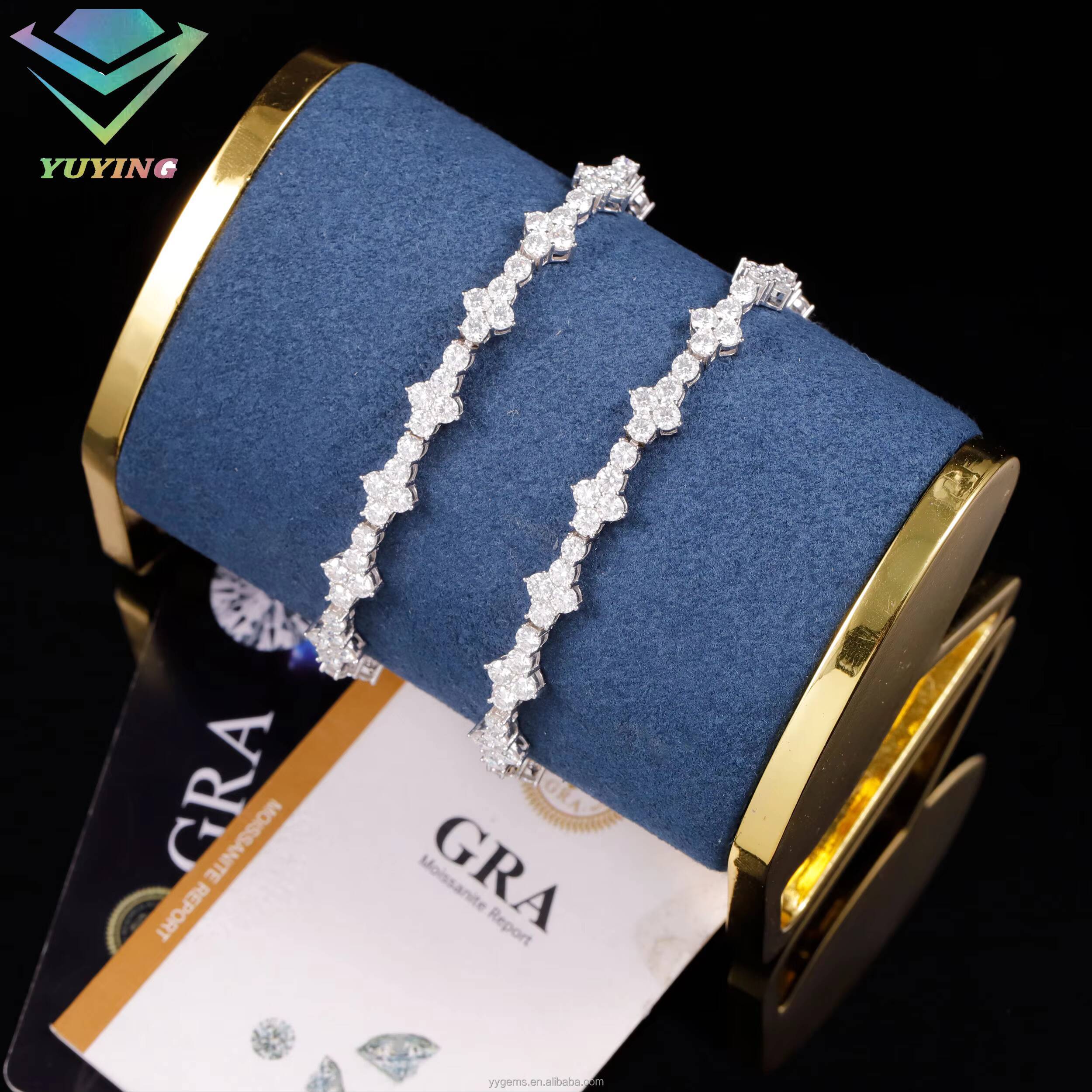 Yu Ying New Style Cross Tennis Bracelet Fine Jewelry 6mm Wide Hip Hop Bracelet S925 Silver Moissanite Tennis Bracelet