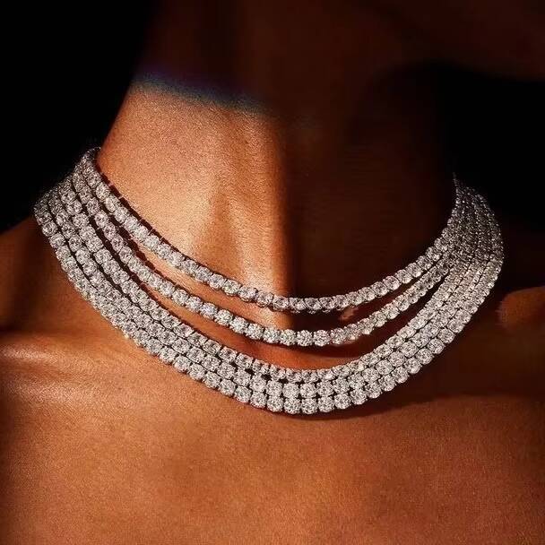 Hip Hop Iced Out 2mm 3mm 4mm 5mm 6.5mm 925 Sterling Silver Moissanite Tennis Chain Necklace