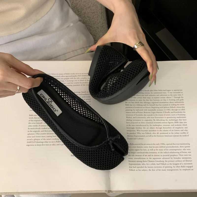 Design Tabi Ninja Wen Round Split Toe Shallow Flat Heel Slip On Dress Shoes Women Mesh Breathable Soft Footwear Y250802