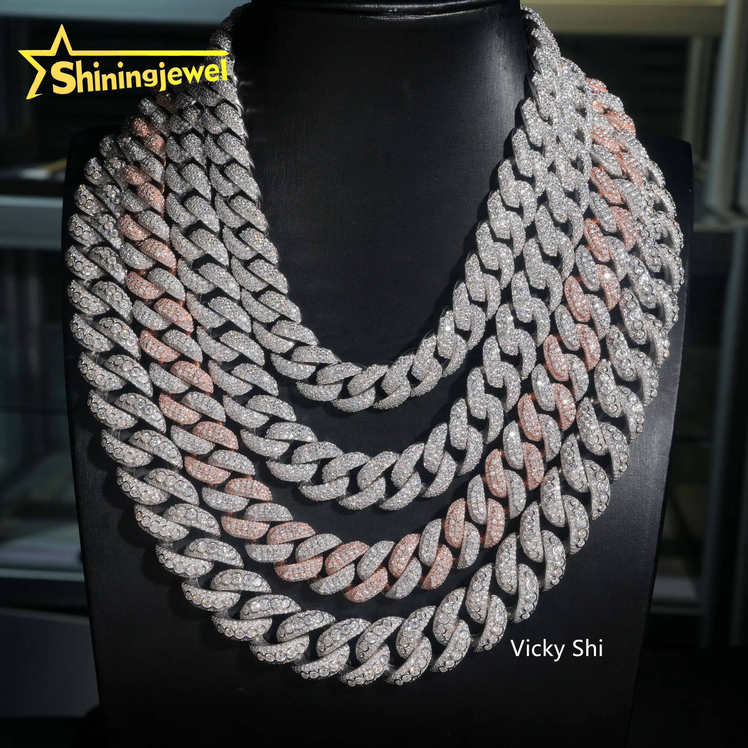 Iced Out 925 Silver 16mm 18mm 20mm Width Moon Shape VVS Moissanite Cuban Link Chain Men Hip Hop Jewelry Fashion Chains Necklaces