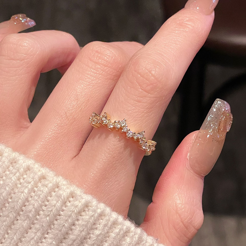 New High-end Retro Designer Jewelry Wedding Ring French Retro Full Diamond Open Ring Fashionable And High-end Elegant And Niche Design Exquisite Diamo