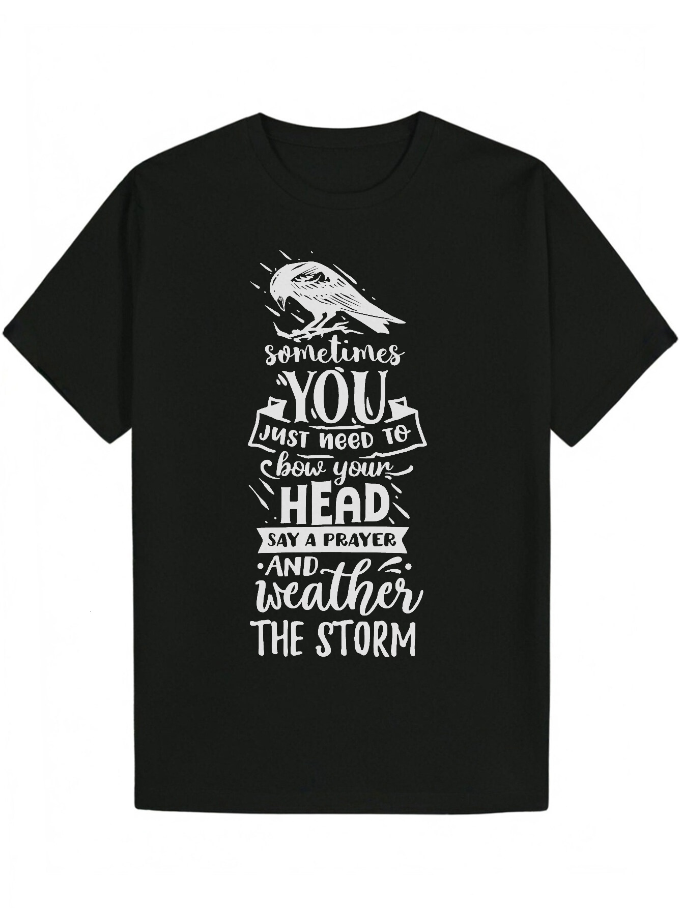 Inspiration Eagle Pattern - Black Casual with "Sometimes You Just Need to Hold Your Head Through the Storm" Written on It, Soft Polyester Fa