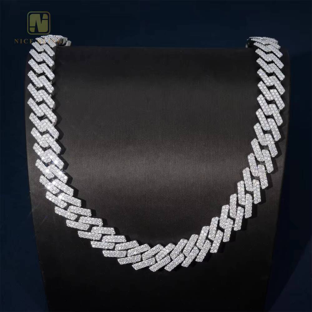 15mm Hip Hop Jewelry Necklace Custom Iced Out VVS Moissanite Diamond 925 Sterling Silver Cuban Link Chain Necklace Bracelet