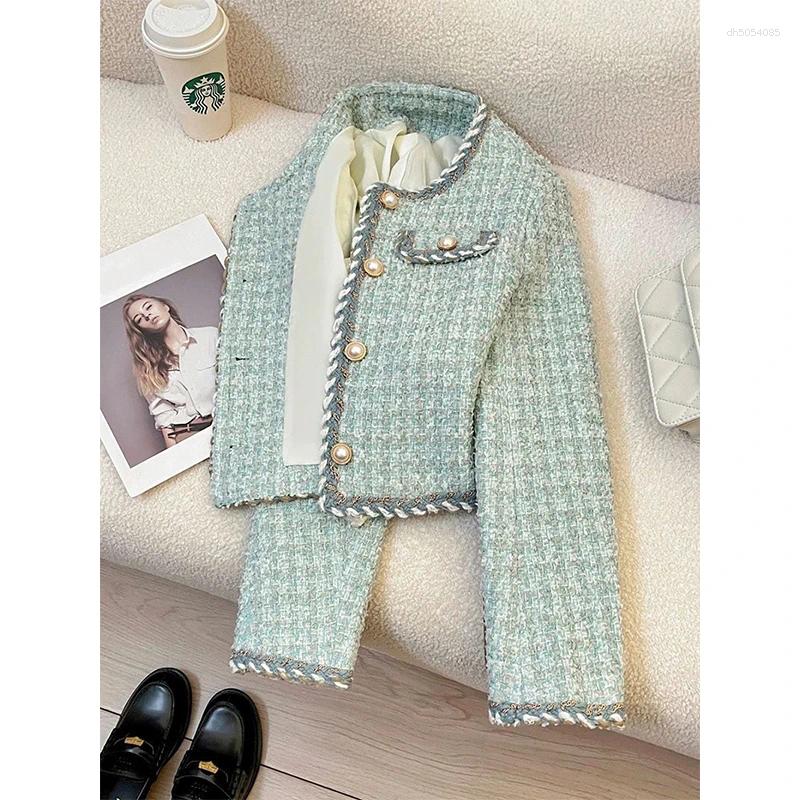 Women's Jackets MEXZT Vintage Cropped Tweed Jacket Women Elegant Patchwork Quilted Coats Winter Ladies Korean Long Sleeve Short Outerwears