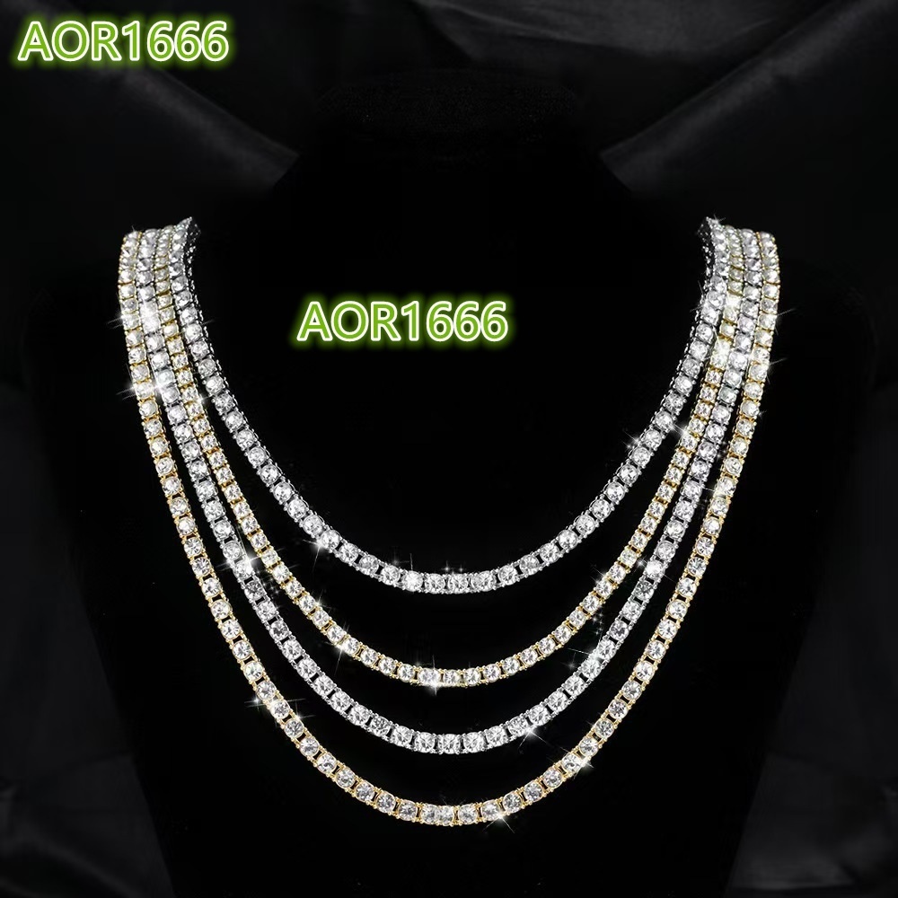Unisex High-End Hip-Hop Style Necklace Mens 5mm Round Diamond with Link Chain Tennis Style Niche Jewelry