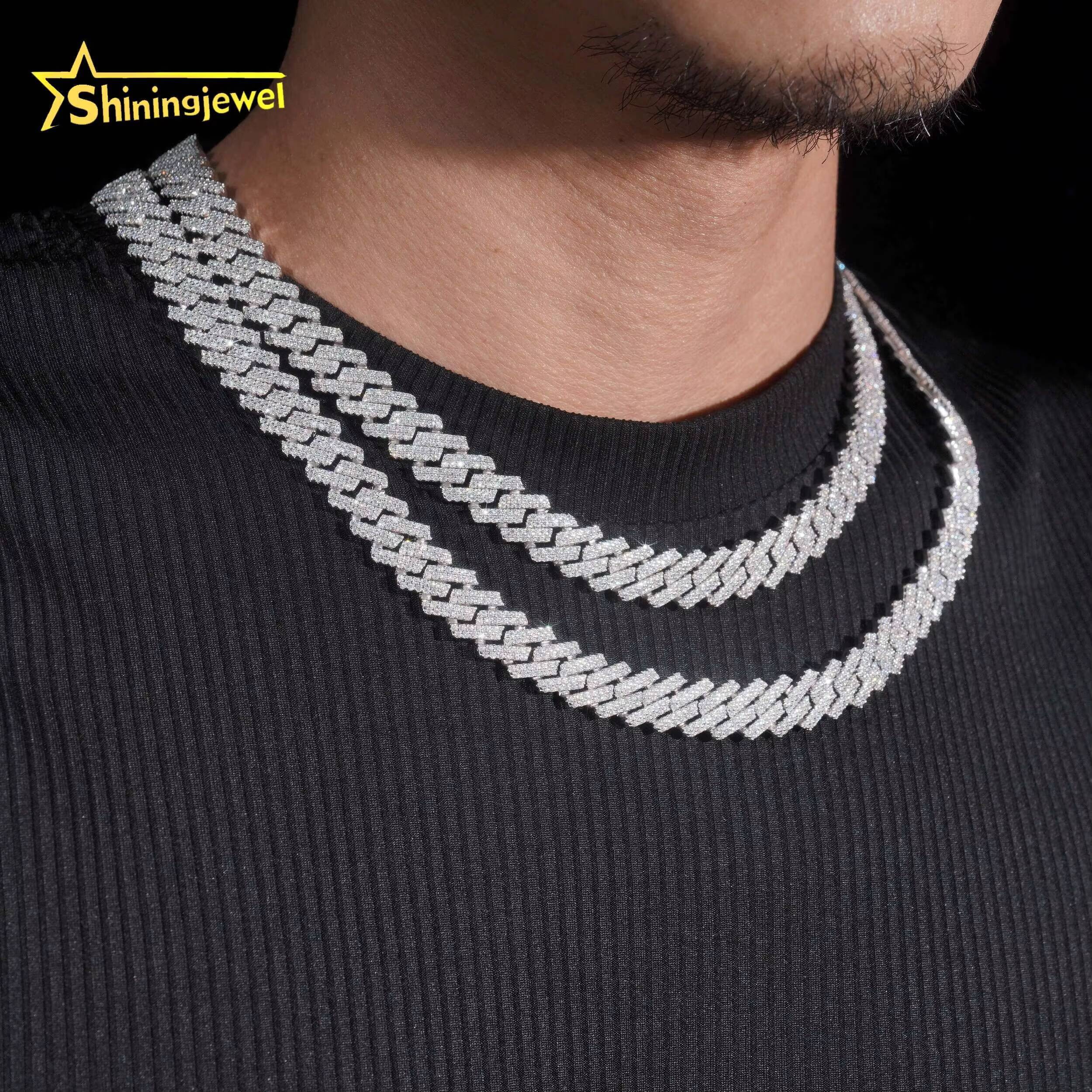 Hot Sale Fine Jewelry Iced Out Hip Hop 13mm 925 Sterling Silver Mens Cuban Link Chain Necklace