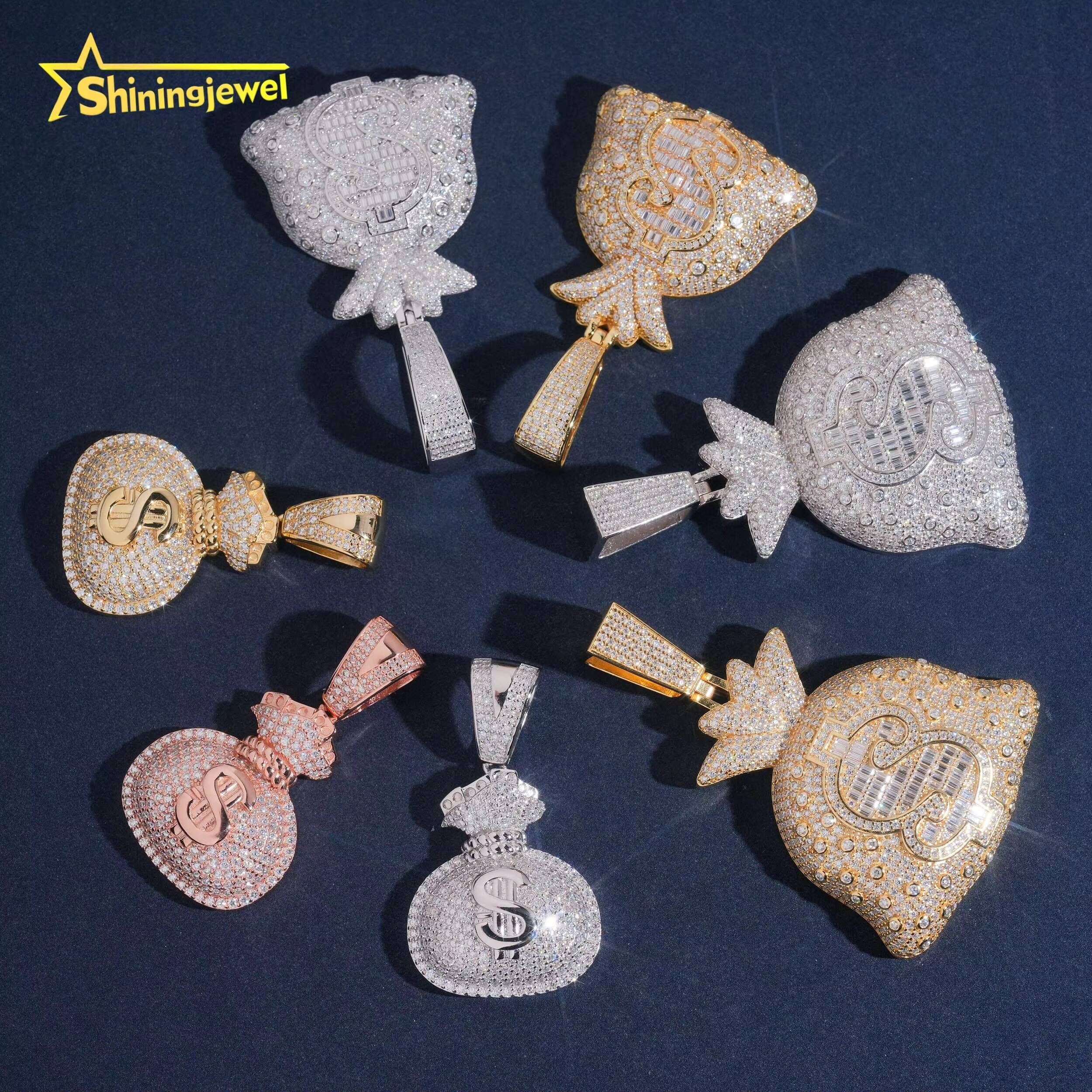 Hip Hop Style Pendant Necklace Sparkling 925 Sterling Silver VVS Moissanite Custom Money Bag Iced Out Pendant