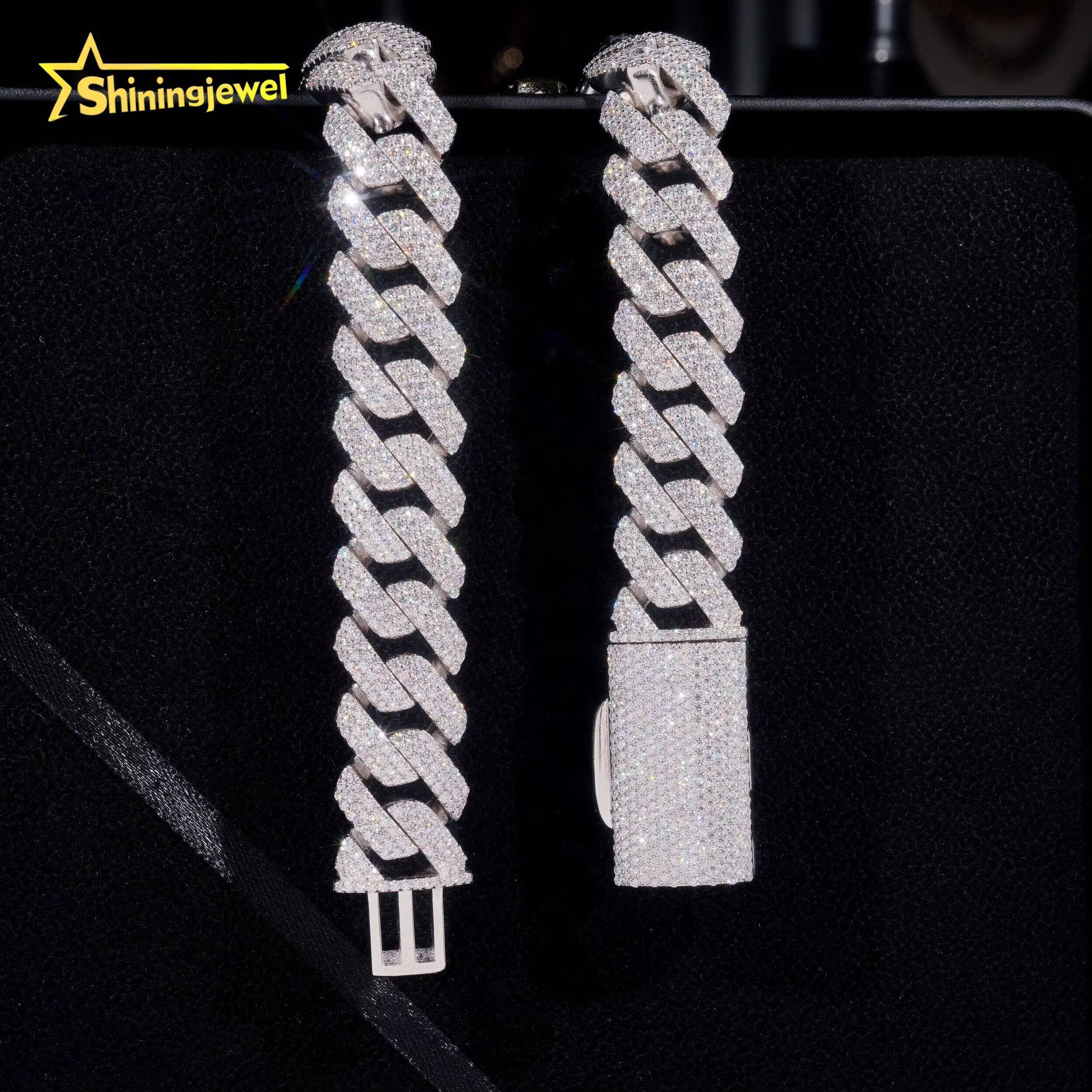 GRA Certificate Solid Hip Hop 20mm Iced Out Mens Miami 925 Silver Moissanite Cuban Link Chain