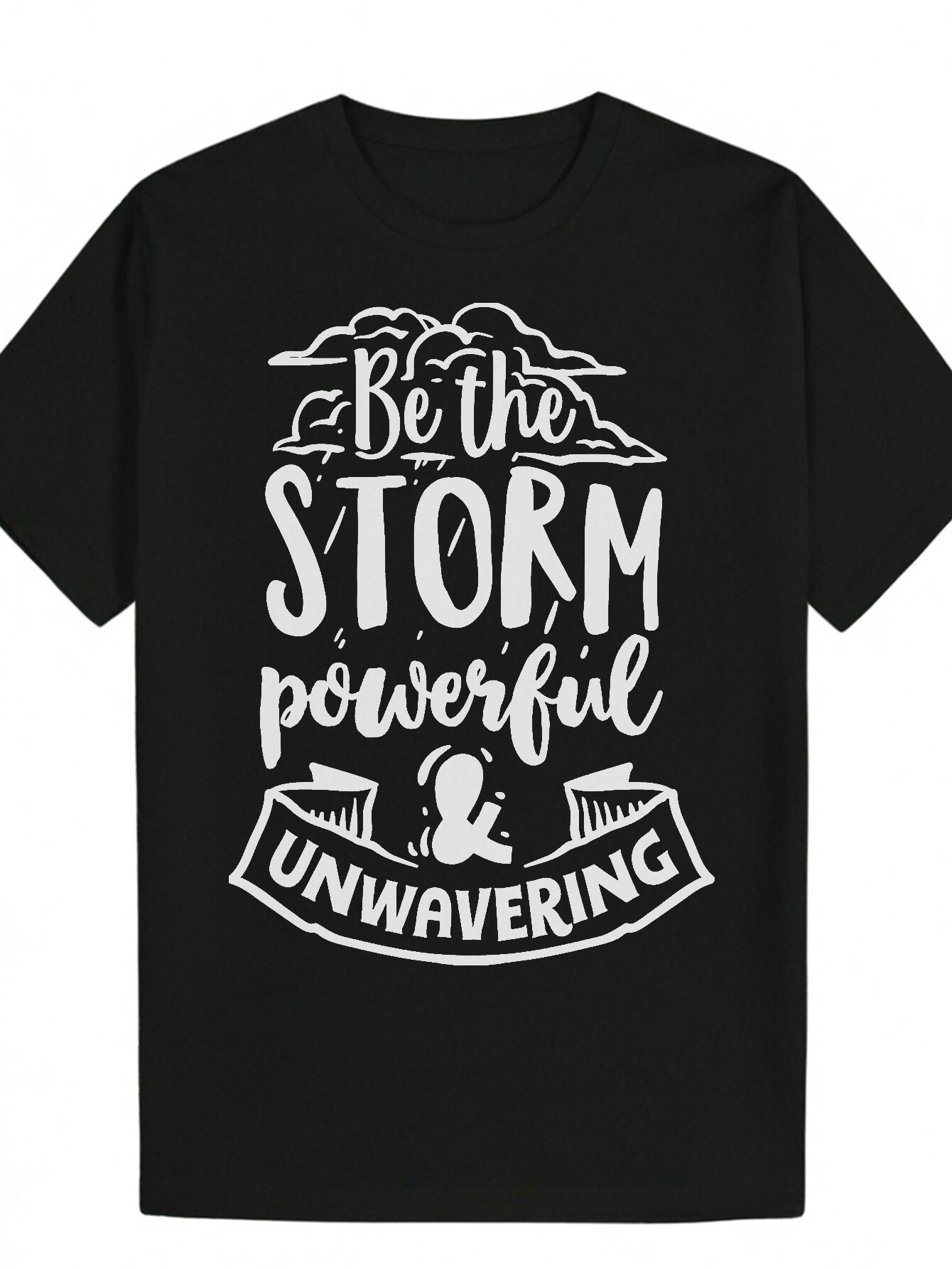 Men's Summe Shot Sleeve T-Shit Black Inspiational Lette Design 'Be the STORM' - 100% Polyeste Cew Neck T-Shit, Machine Washable, Suitab