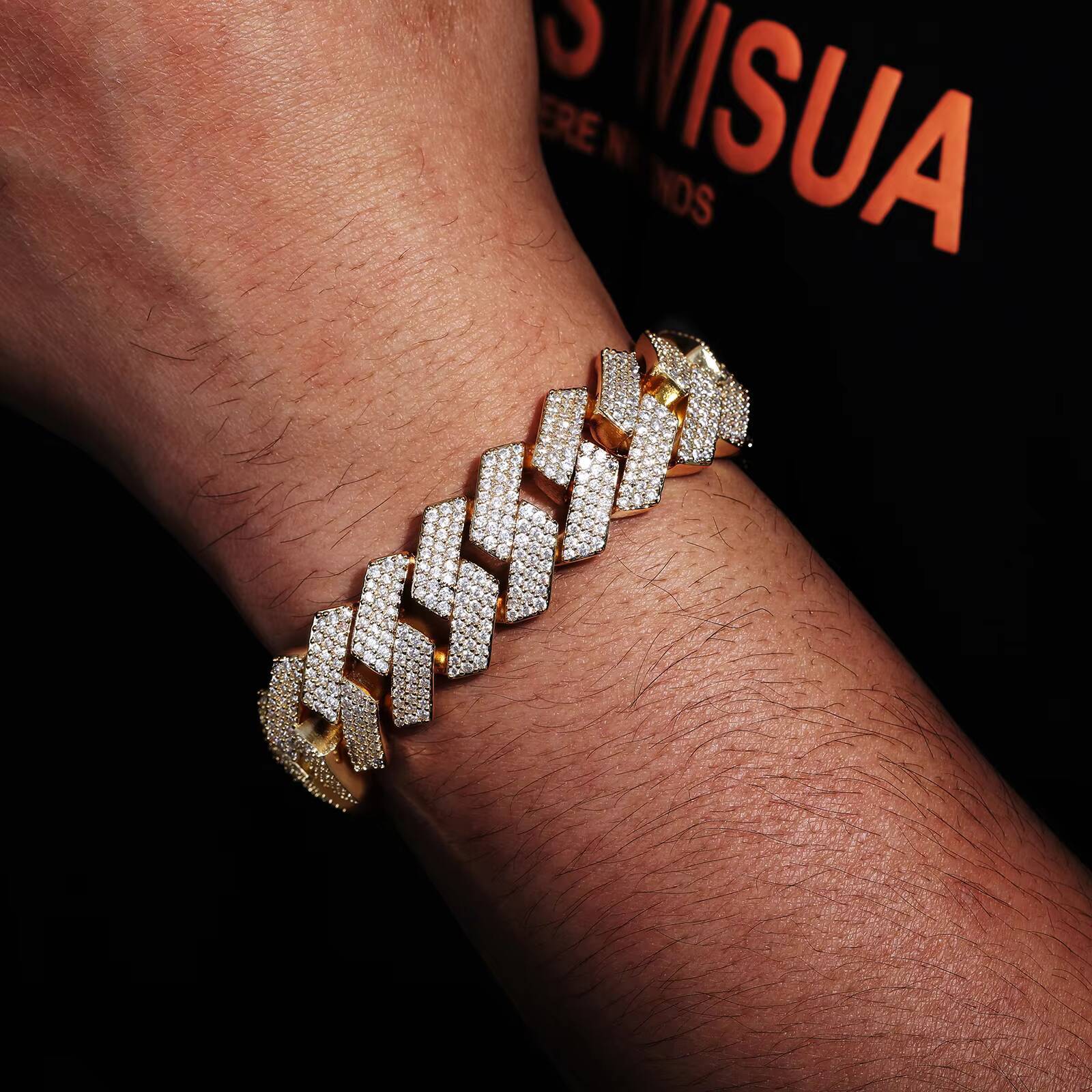 Factory Price Punk Style Mens Jewelry Luxury 18mm Full Paved 3 Rows 5A CZ Diamond Iced Out Cuban Link Chain Bracelet