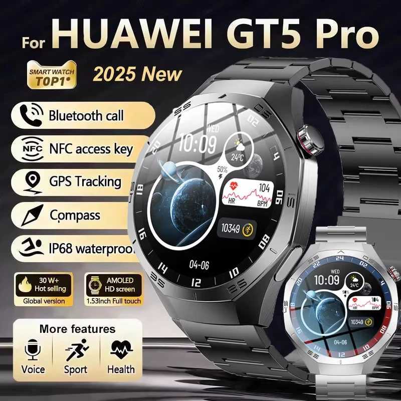 2025 New GT5 Pro Smart Watch Men GT Watch 5 AMOLED HD Sn Call GPS Trajectory NFC Rate Cpass SmartWatches Y250802
