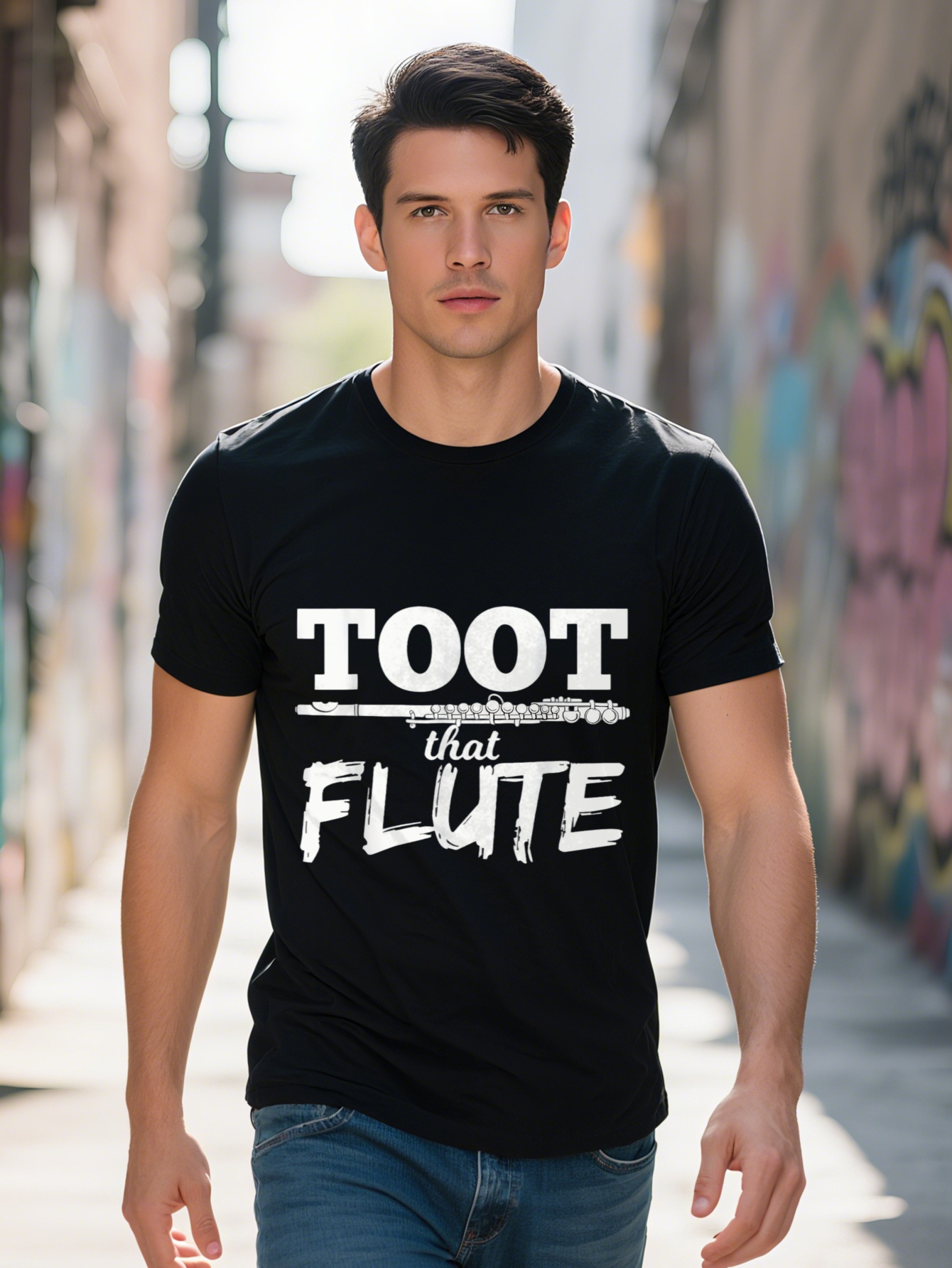 Men's 100% Cotton - Toot Fun Musician Gift, Black and White Text, All-Season Casual Crew Neck T-Shirt, Lightweight Breathable Fabric, Music T-Shi