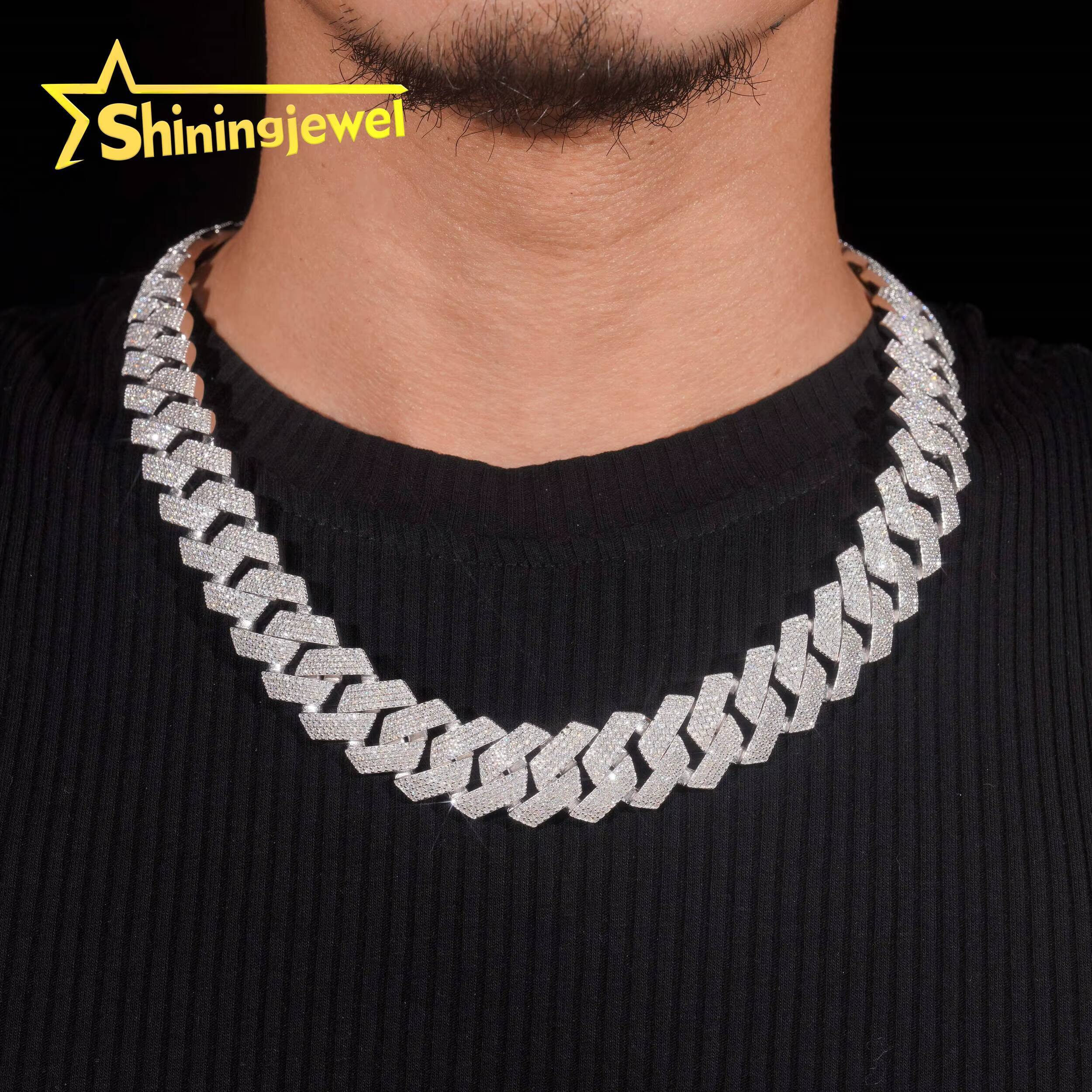 Luxury 20mm 4 Rows VVS Moissanite Cuban Link Chain Fine Jewelry 925 Silver Iced Out Chain Rapper Hip Hop Moissanite Necklace