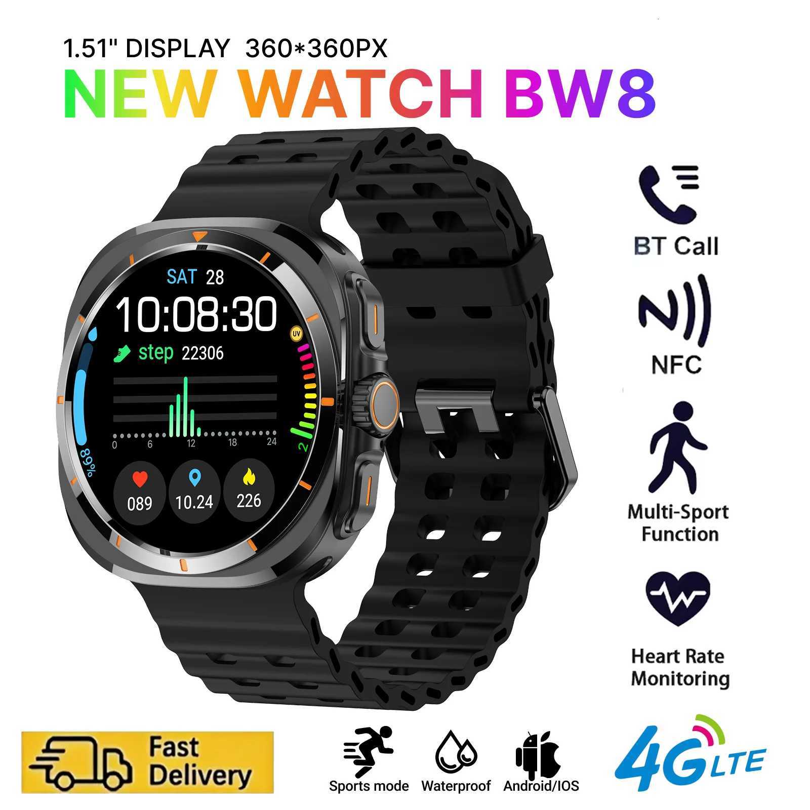 2025 New BW8 Smartwatch 4G Network Android 1.51-inch Screen 400mAh Battery Play Pedeter Sleep Tracker SIM Card Port Y250802