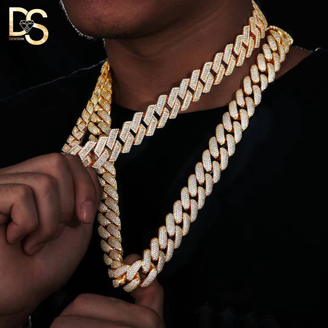 925 Sterling Silver VVS Moissanite Diamond Iced Out 12 MM 14MM Baguette Miami Cuban Link Chain Necklace for Men