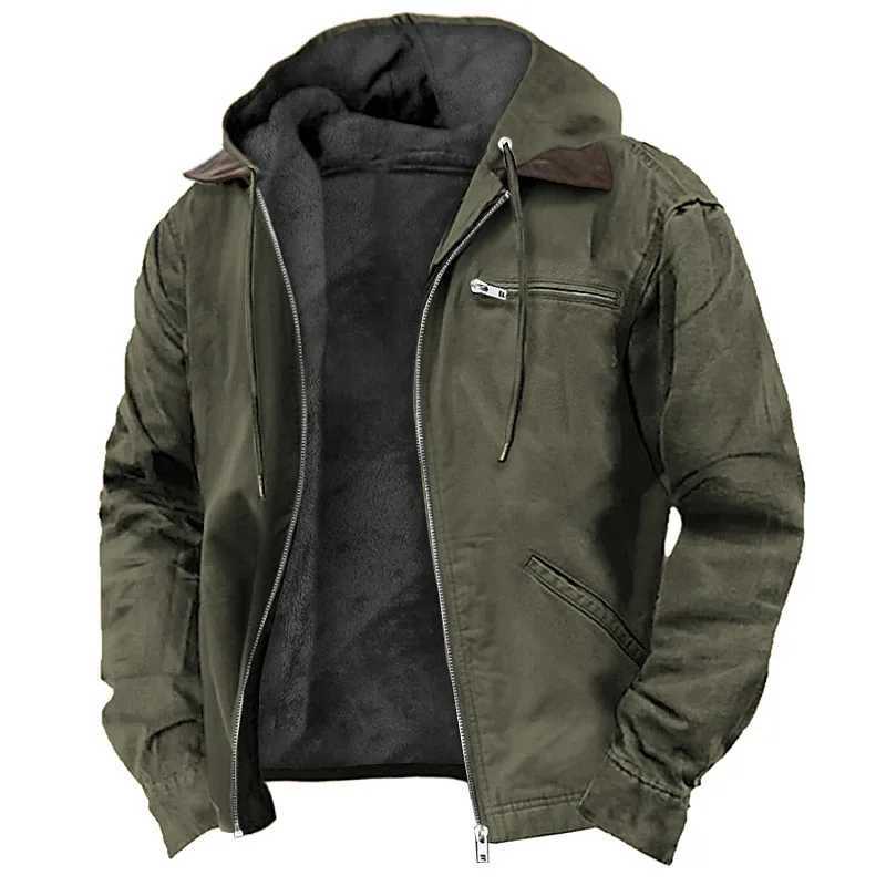 Men Autumn Winter Solid Color Hooded Cotton Clothes Casual Velvet Zipper Pocket Hoodie Jacket Coat Sweatshirt Z250802